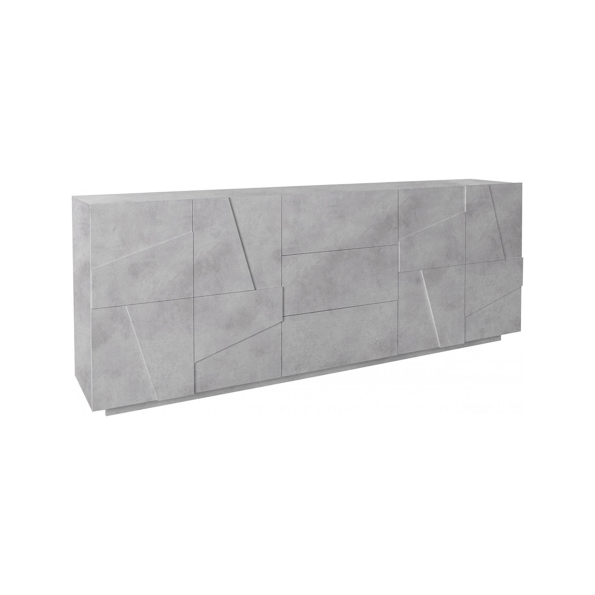 Credenza Mason, Madia da cucina a 4 ante e 3 cassetti, Buffet da soggiorno, 100% Made in Italy, cm 224x44h86, Cemento