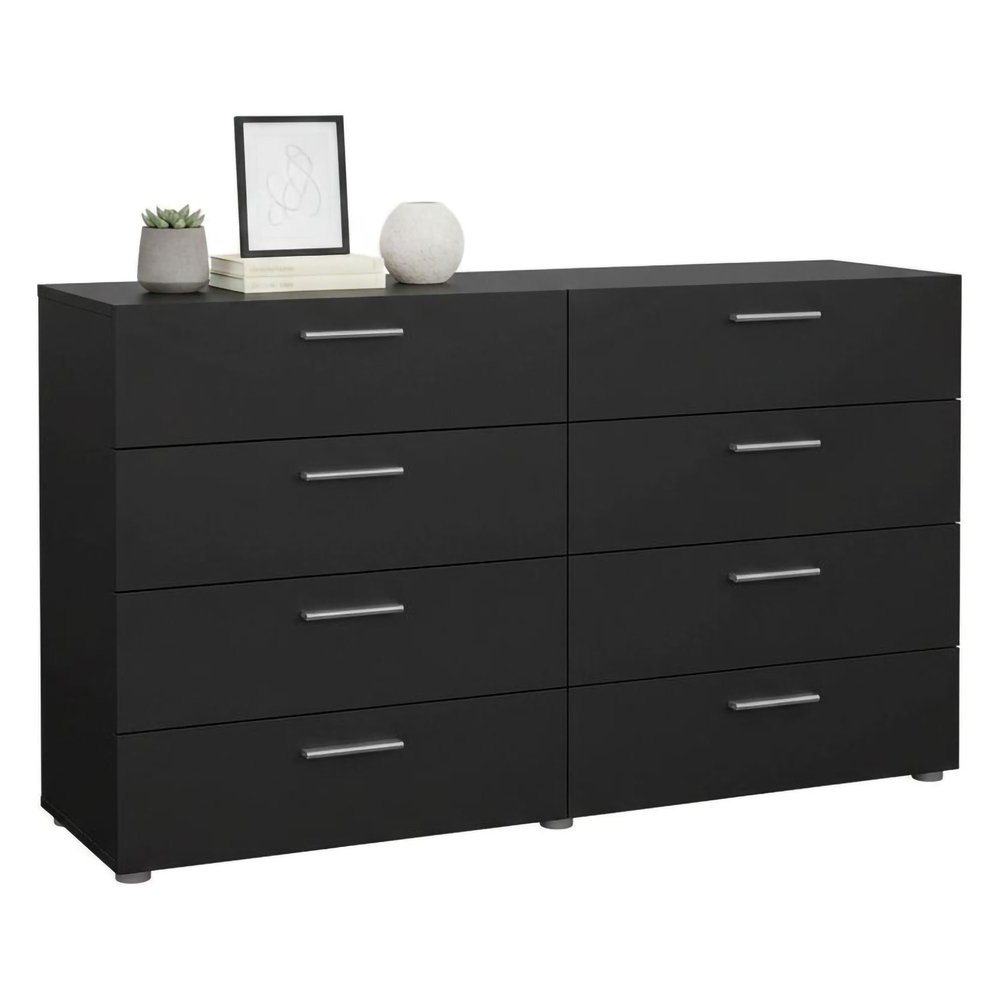 Credenza Nero 8 Cassetti Apertura Scorrevole 140x40x82h cm, Chiusura Scorrevole - Phethai
