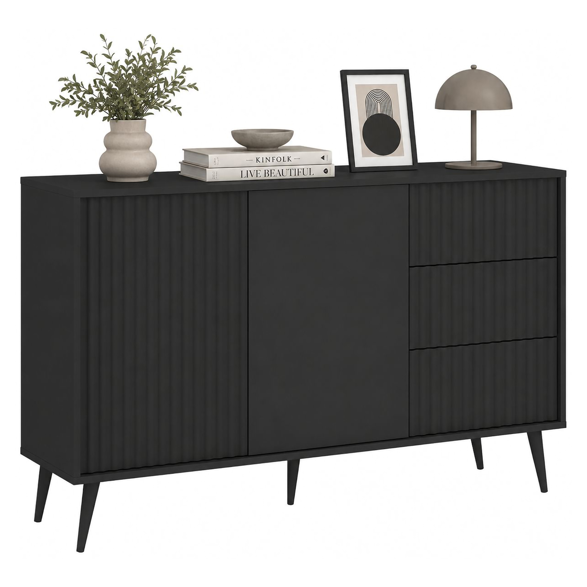 Credenza Nero Antracite un Ripiano 3 Cassetti 135x40x98h cm, 2 Ante - Lemosato