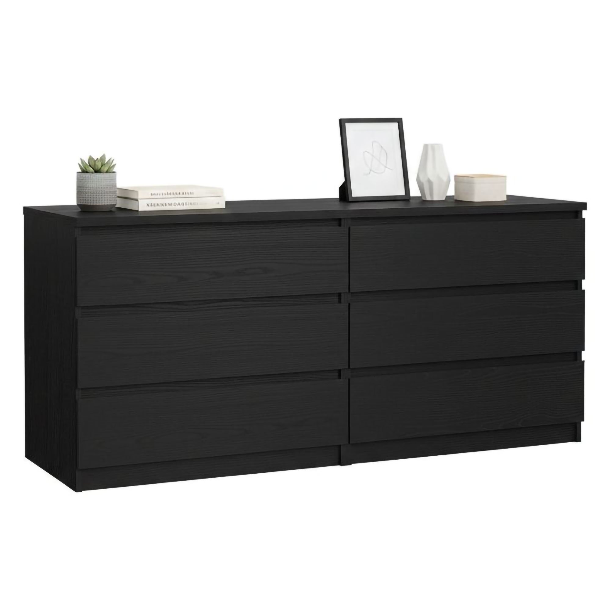 Credenza Nero Effetto Legno 6 Cassetti Apertura Scorrevole 154x50x68h cm, Chiusura Scorrevole - Joyce