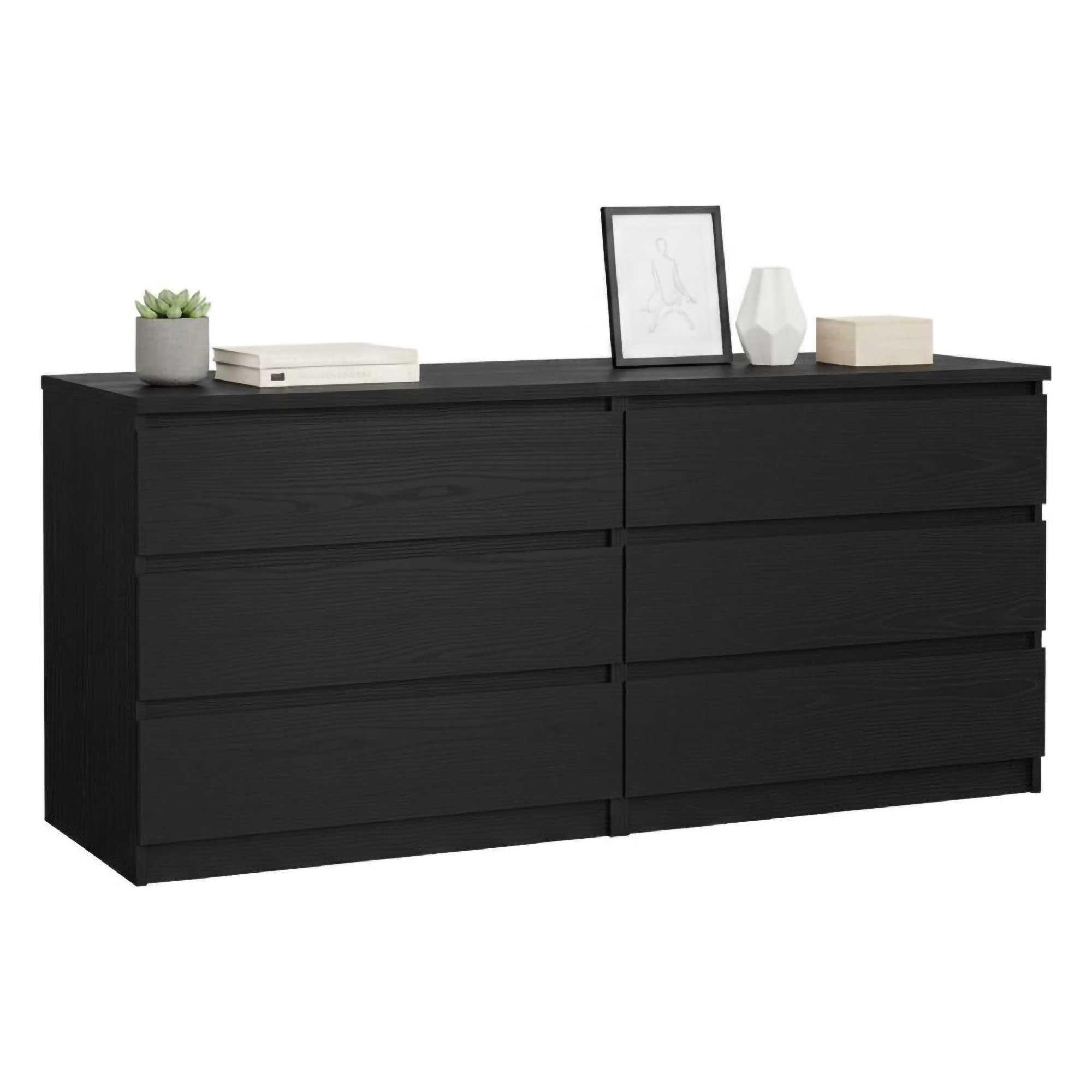 Credenza Nero Effetto Legno 6 Cassetti Apertura Scorrevole 154x50x70h cm, Chiusura Scorrevole - Abacadabra