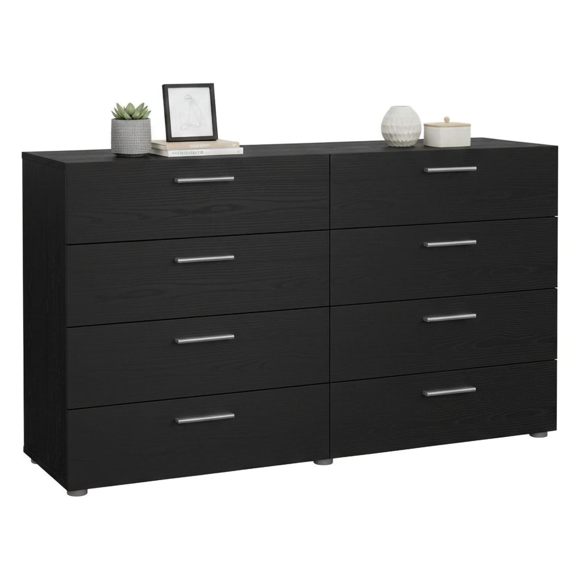 Credenza Nero Effetto Legno 8 Cassetti Apertura Scorrevole 140x40x82h cm, Chiusura Scorrevole - Phethai