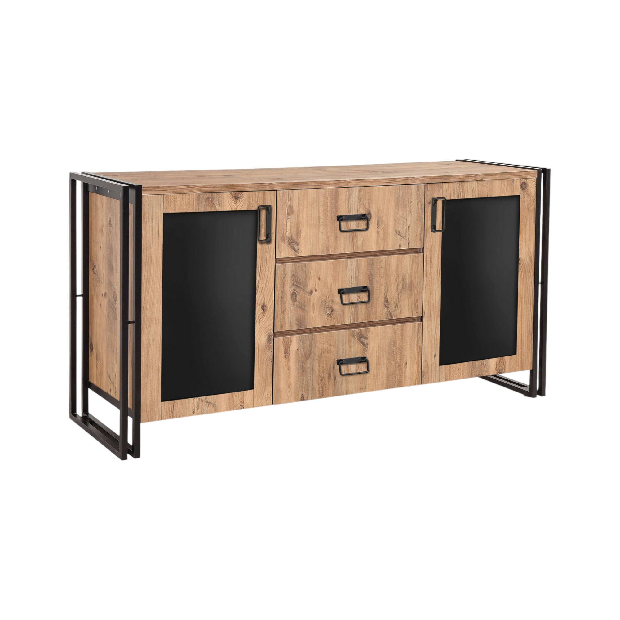 Credenza Zorg, Buffet da soggiorno, Madia da salotto, Dispensa da cucina, 160x45 h80 cm, Quercia e Nero
