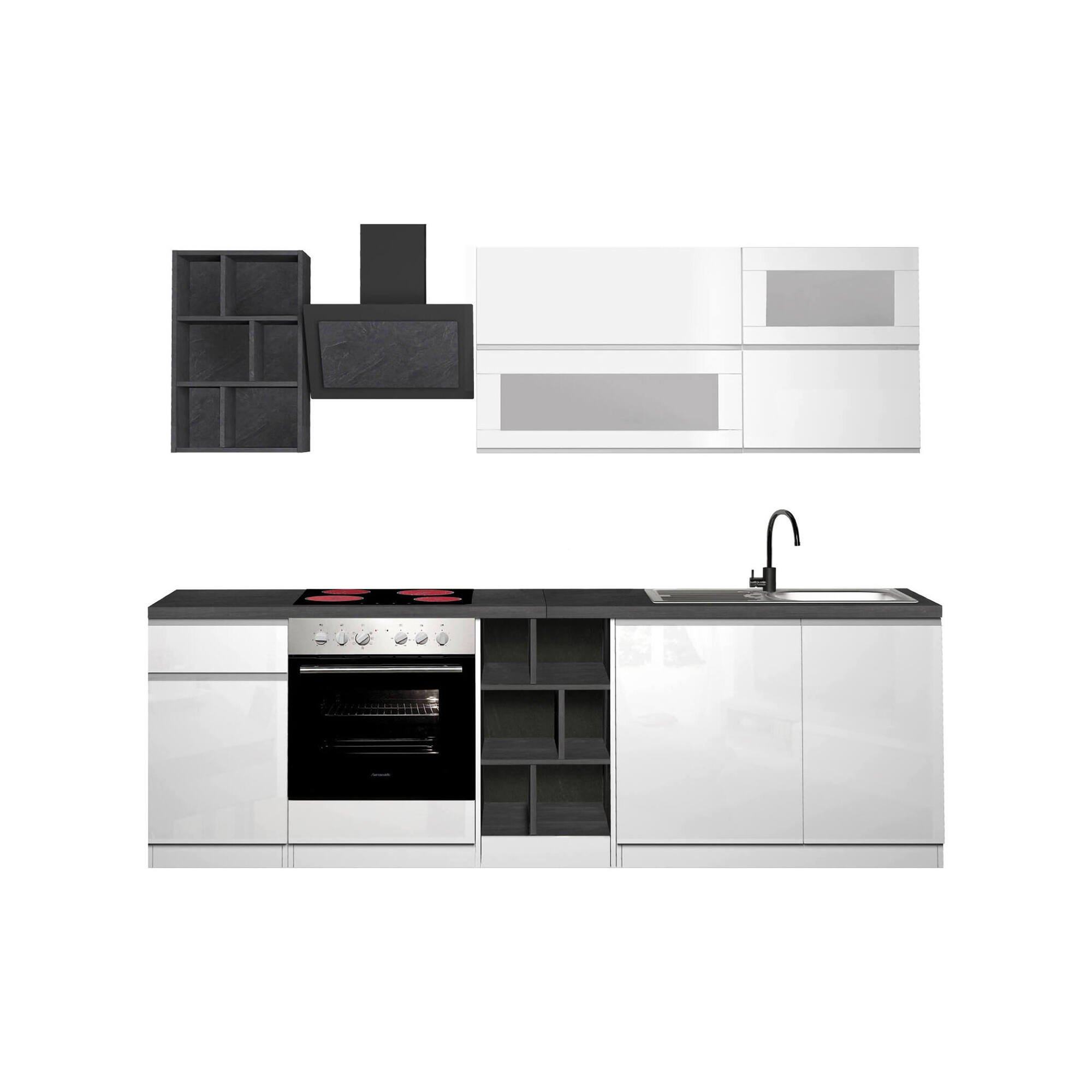 Cucina Bianco Lucido Grigio Ardesia 13 Ripiani Modulabile, un Cassetto Made in Italy - Fonti