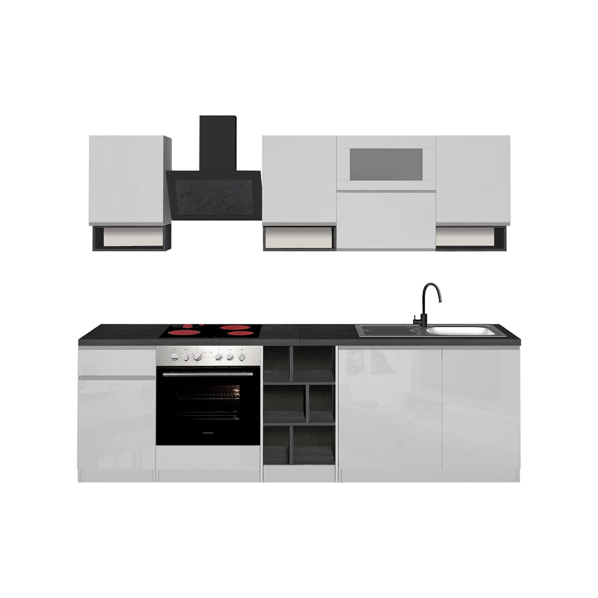 Cucina Bianco Lucido Grigio Ardesia 19 Ripiani Modulabile, un Cassetto Made in Italy - Attiko