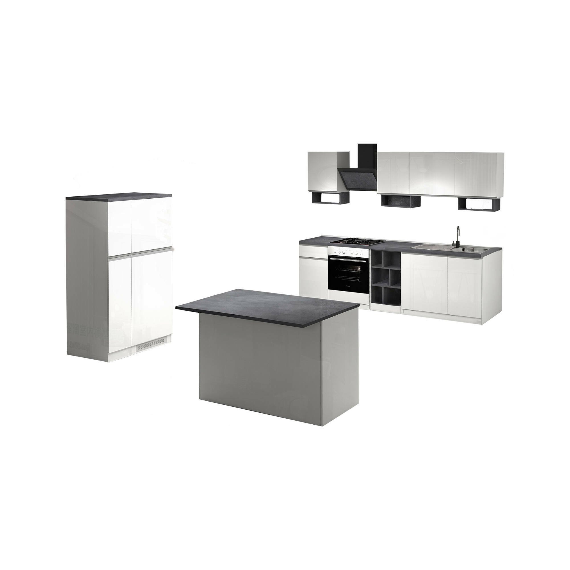 Cucina Bianco Lucido Grigio Ardesia 29 Ripiani 3 Cassetti, 32 Vani Made in Italy - Balme