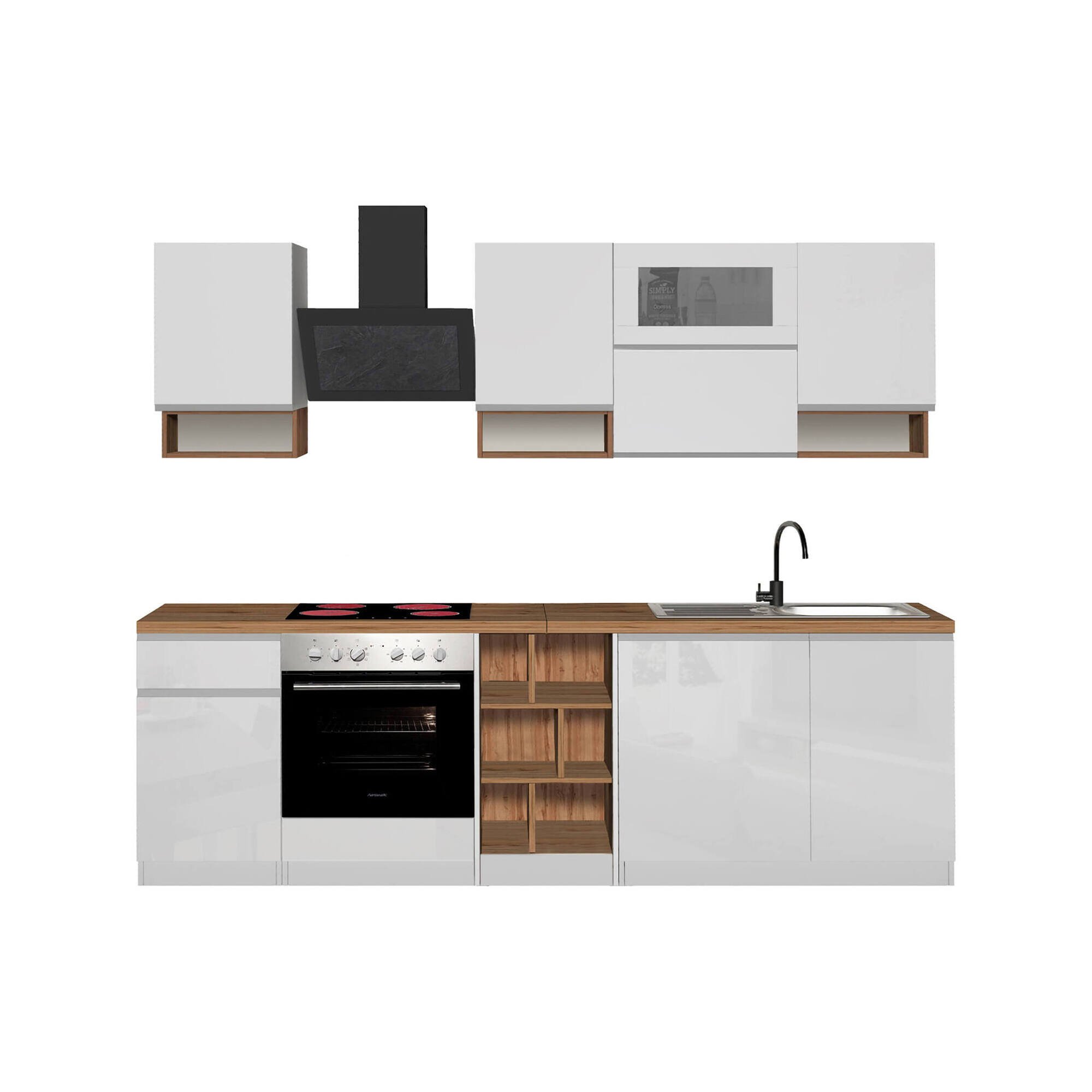 Cucina Bianco Lucido Marrone Rovere 19 Ripiani Modulabile, un Cassetto Made in Italy - Attiko