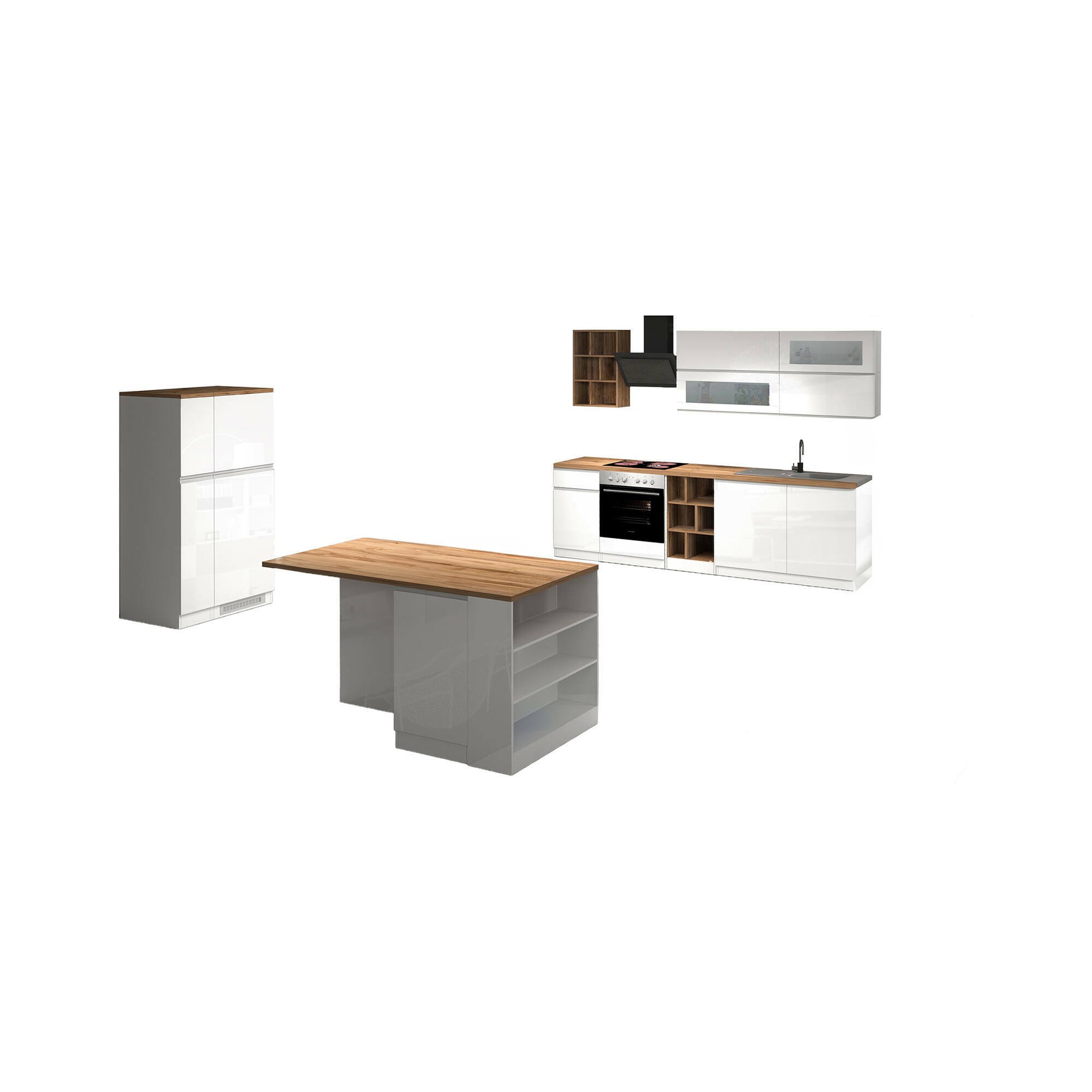 Cucina Bianco Lucido Marrone Rovere Modulabile 30 Ripiani, 3 Cassetti Made in Italy - Armend