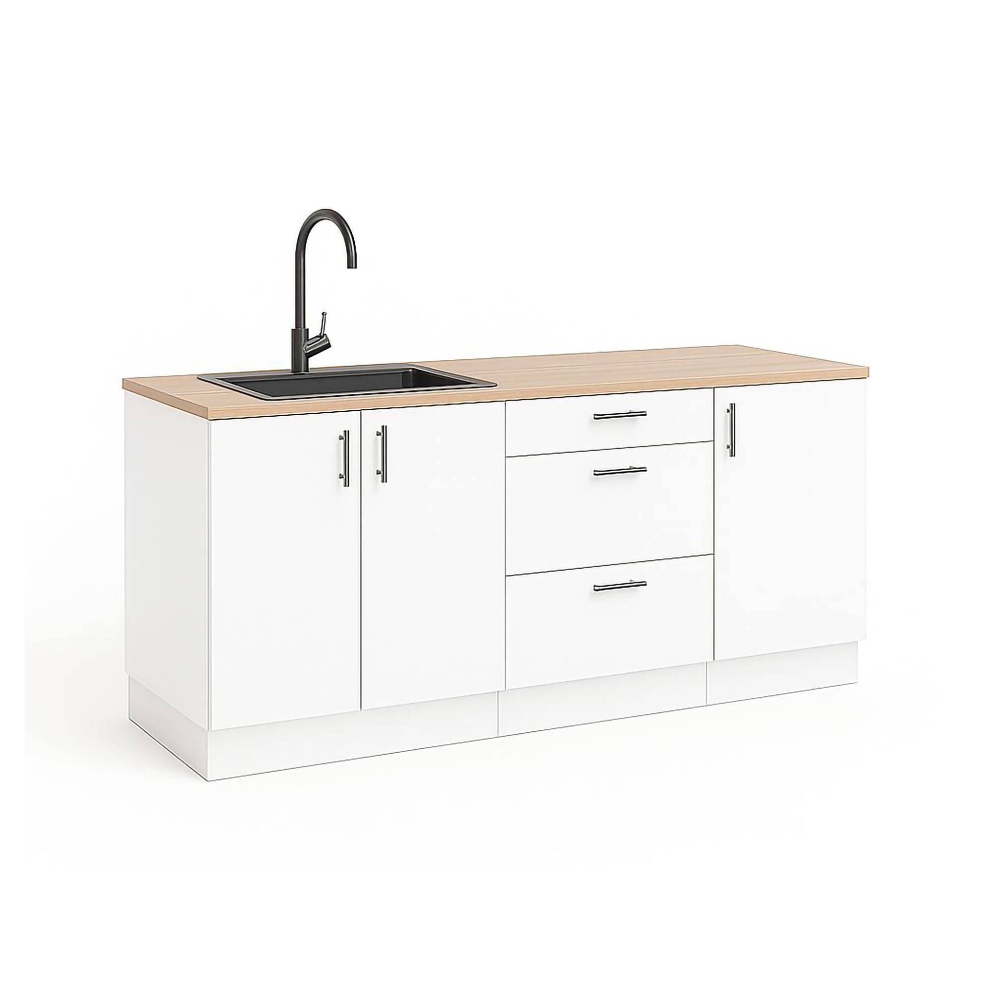 Cucina Bianco Marrone Rovere 3 Cassetti 3 Ripiani, Apertura Battente, Scorrevole - Orlaya