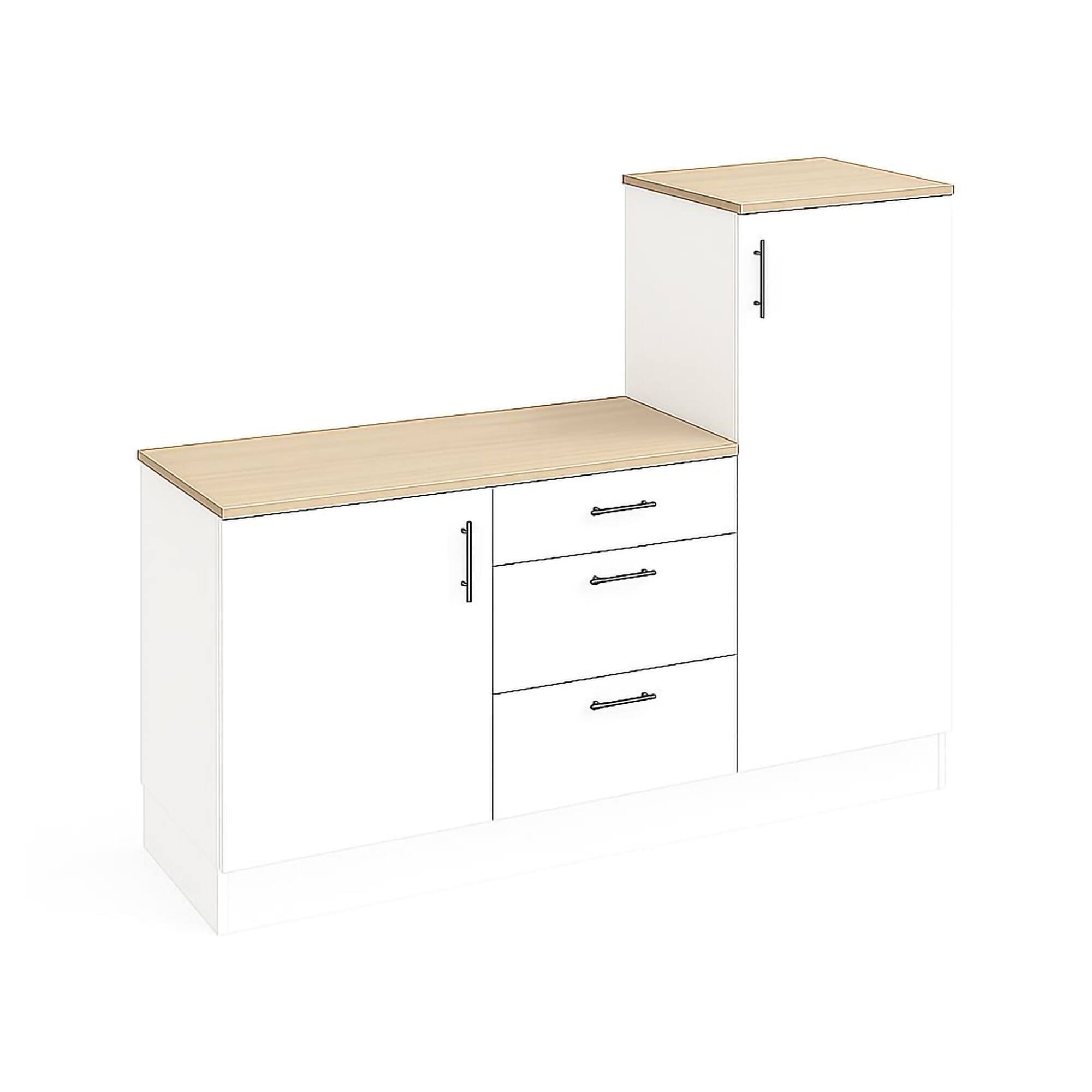 Cucina Bianco Marrone Rovere 3 Ripiani 3 Cassetti, Apertura Battente, Scorrevole - Zafrena