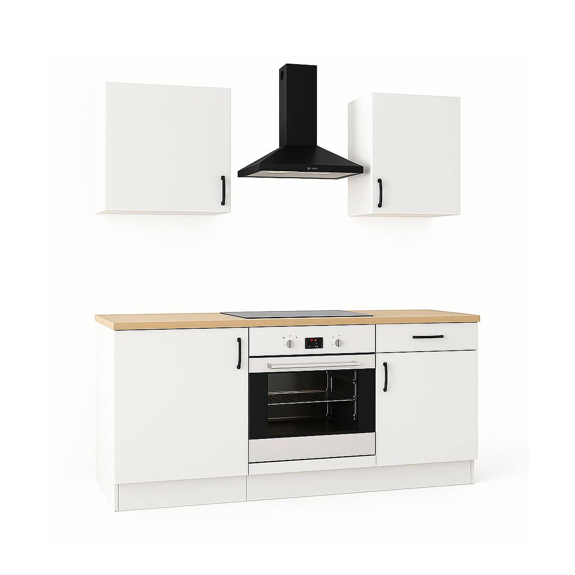 Cucina Bianco Marrone Rovere un Cassetto 4 Ripiani, Apertura Battente, Scorrevole - Thymira