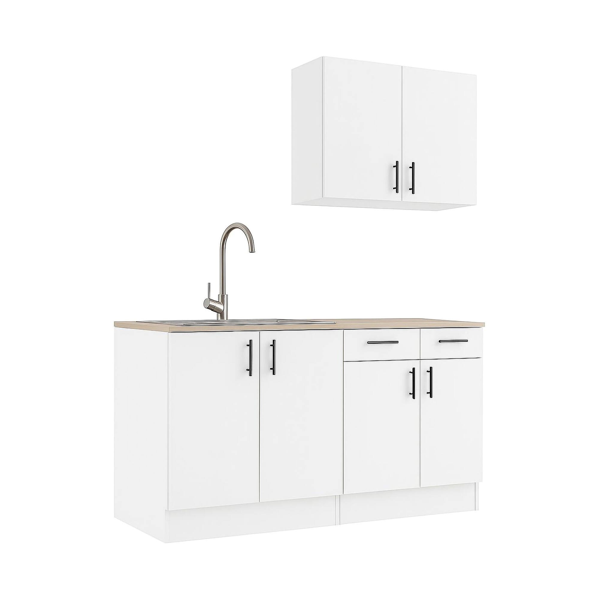 Cucina Bianco Marrone Rovere un Cassetto 7 Ripiani, Apertura Battente, Scorrevole - Velvenia
