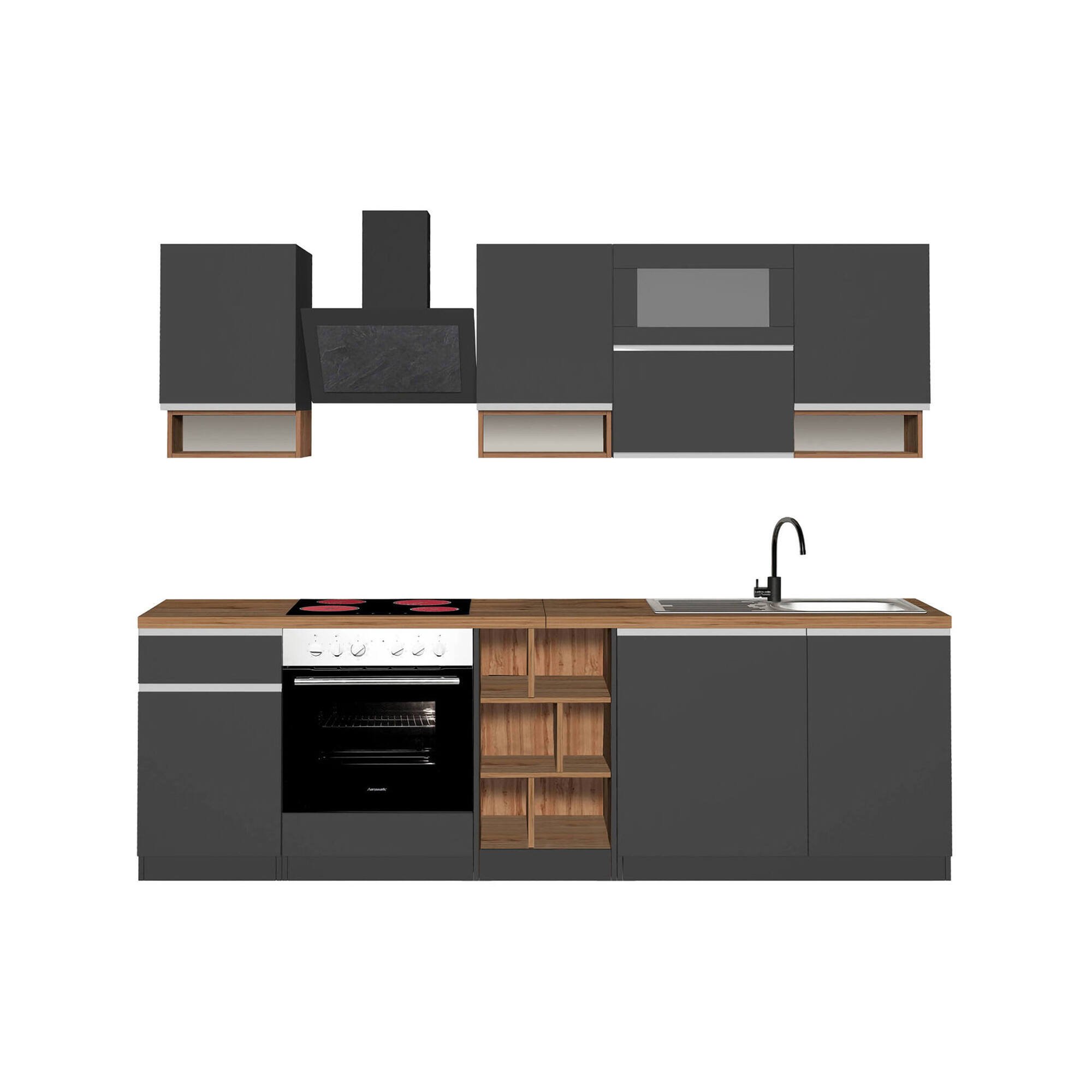 Cucina Grigio Ardesia Marrone Rovere un Cassetto Modulabile, 19 Ripiani Made in Italy - Attiko