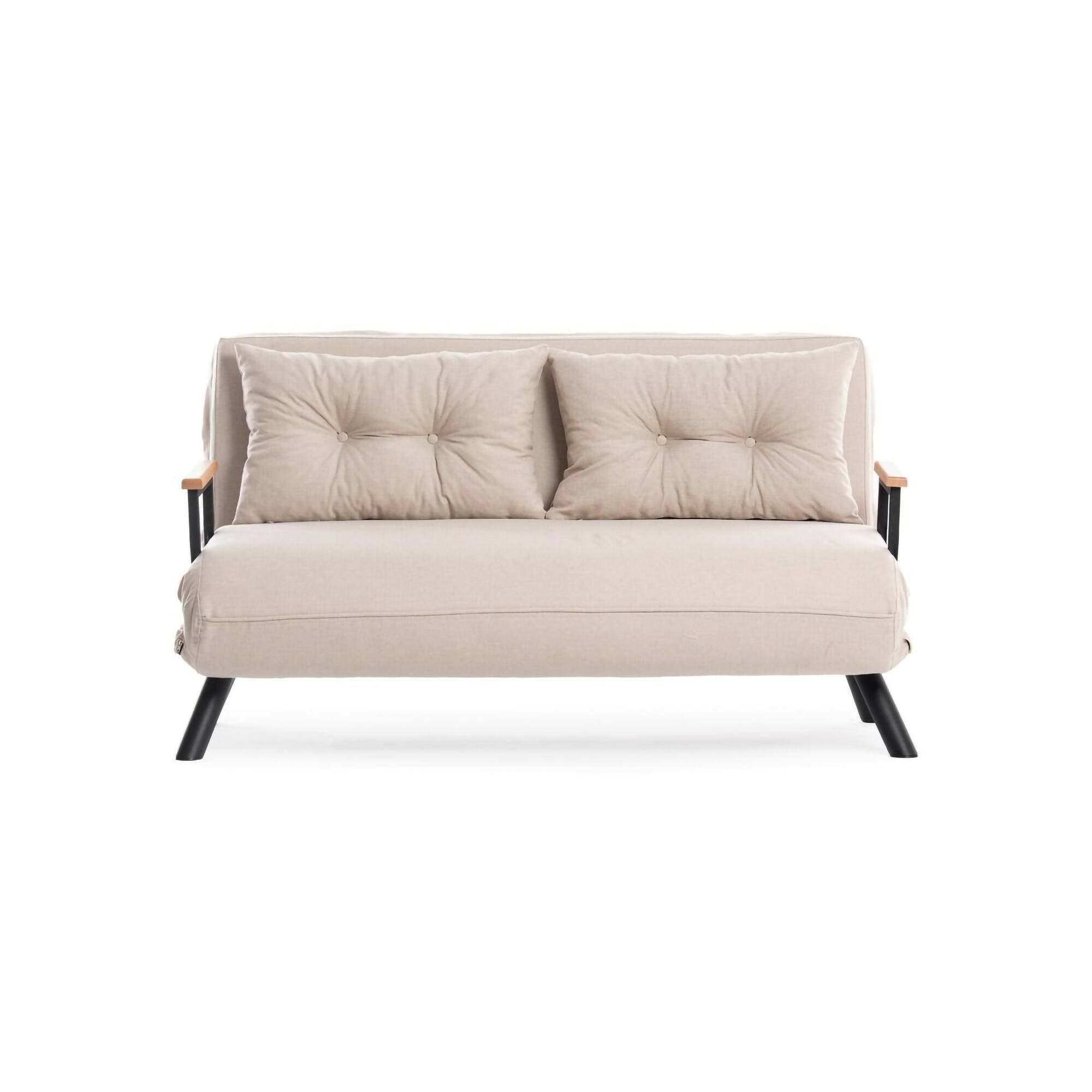 Divano Letto 2 Posti Beige Contenitore Reclinabile 133x78 cm, Braccioli - Calvin