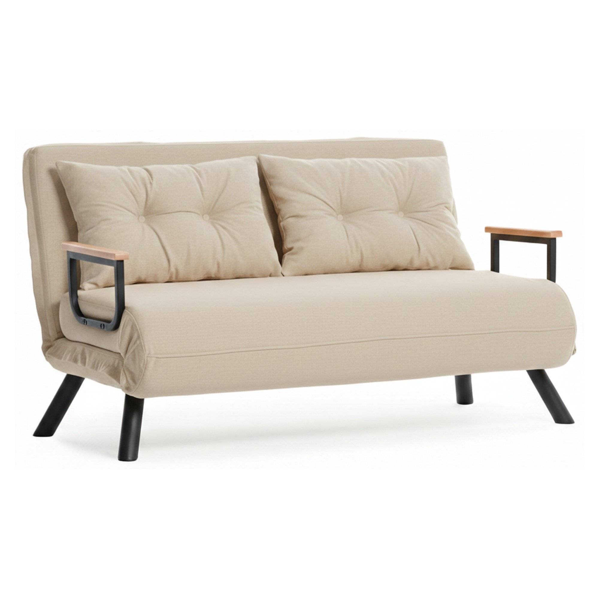 Divano Letto 2 Posti Beige Contenitore Reclinabile 133x78 cm, Braccioli - Calvin