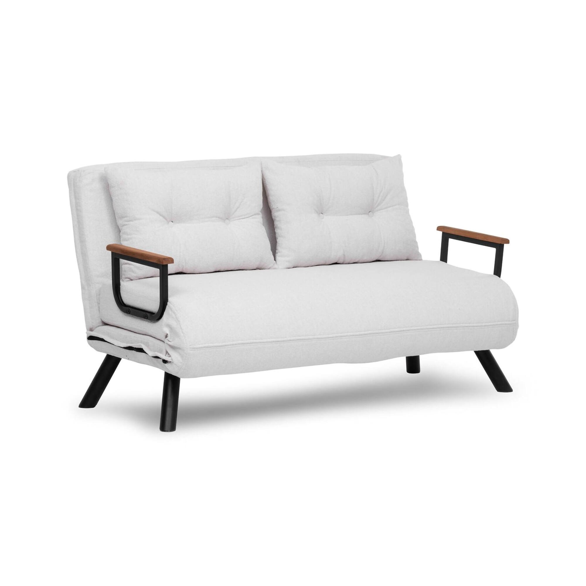 Divano Letto 2 Posti Bianco Contenitore Reclinabile 133x78 cm, Braccioli - Calvin