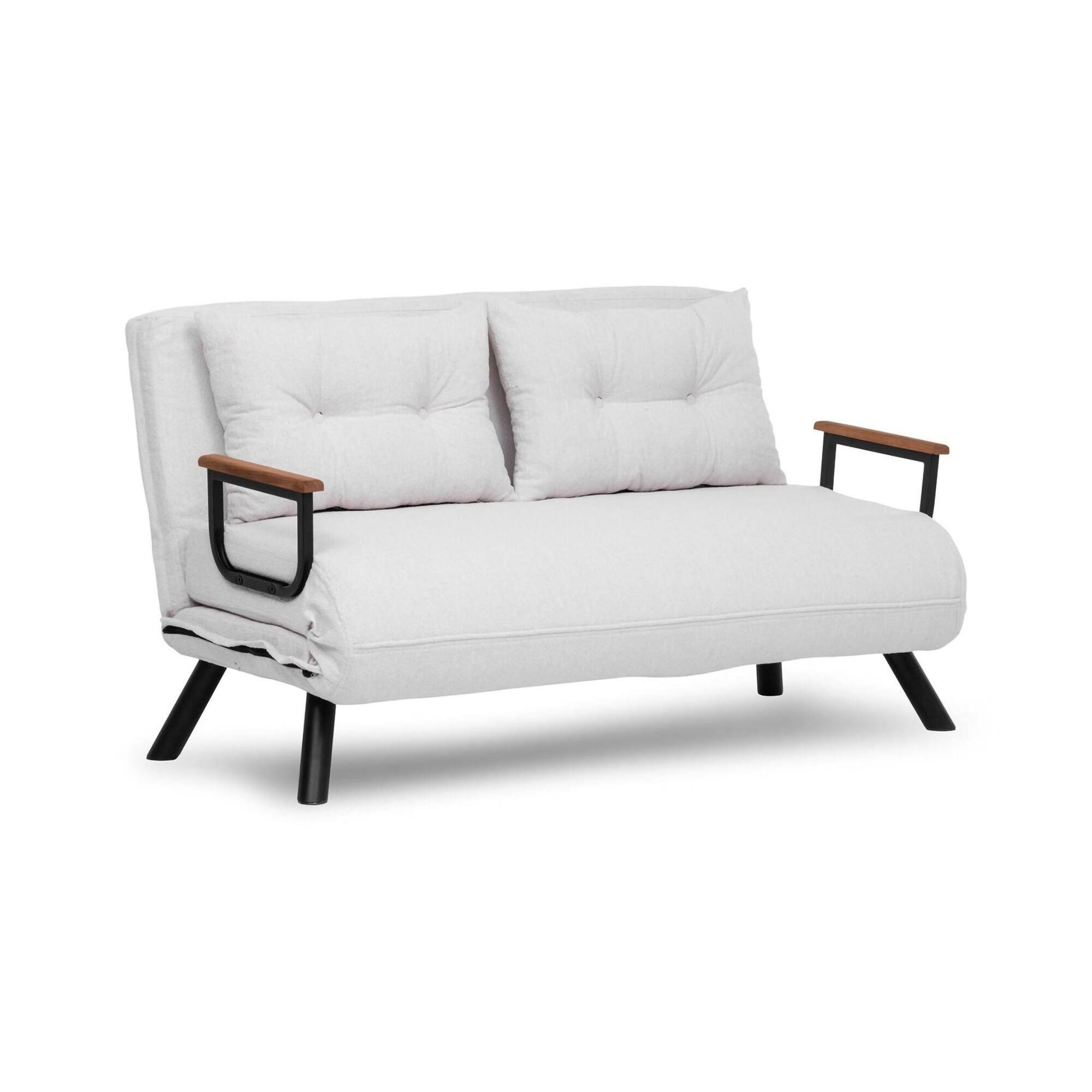 Divano Letto 2 Posti Bianco Contenitore Reclinabile 133x78 cm, Braccioli - Calvin
