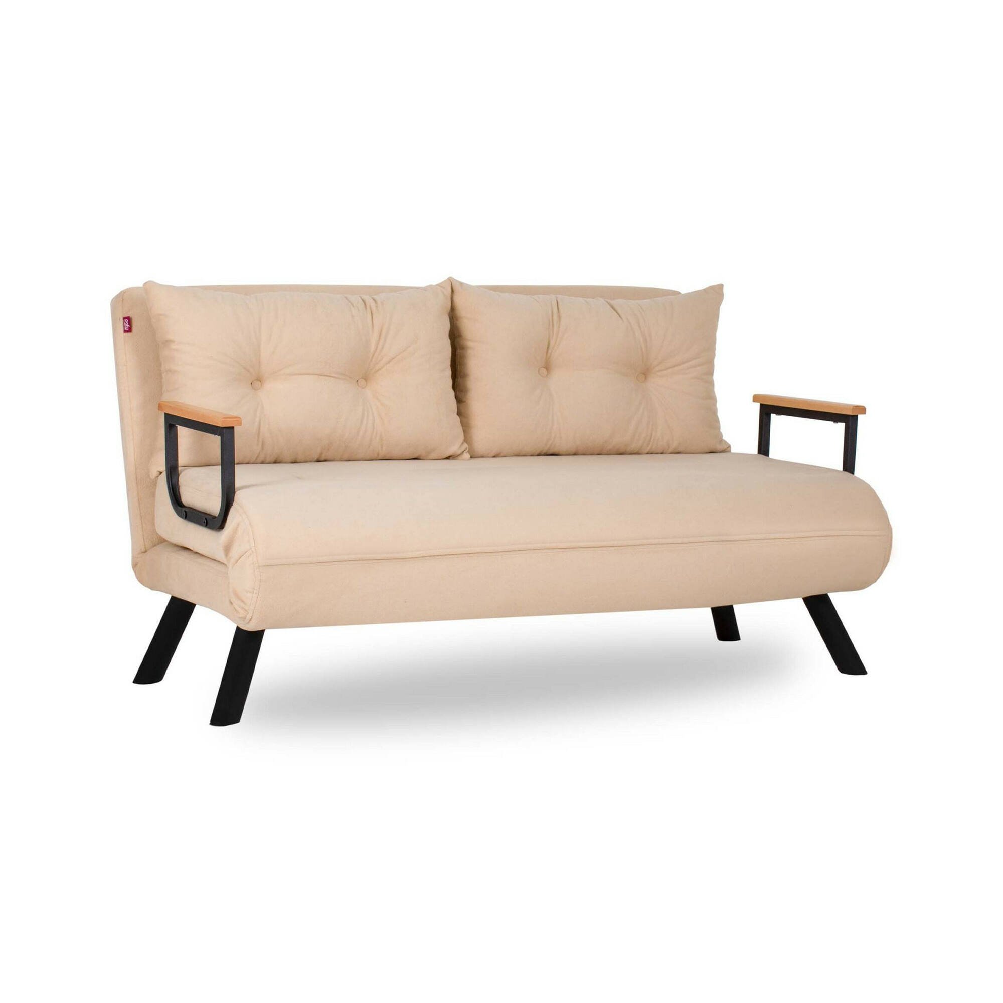 Divano Letto 2 Posti Bianco Crema Contenitore Reclinabile 133x78 cm, Apertura Click-clack - Calvin