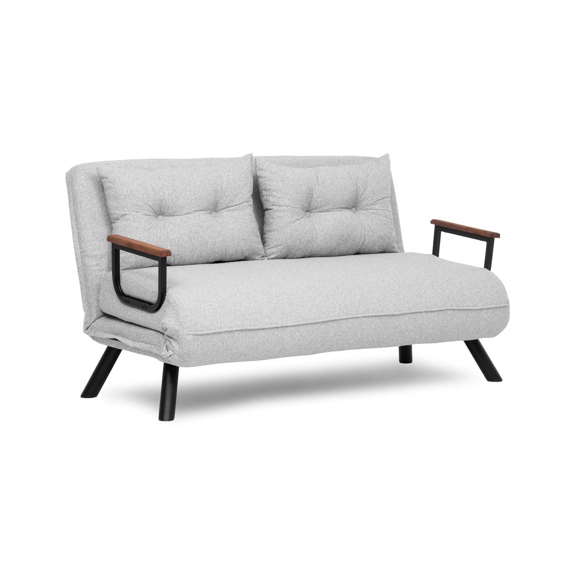 Divano Letto 2 Posti Grigio Chiaro Contenitore Reclinabile 133x78 cm, Braccioli - Calvin