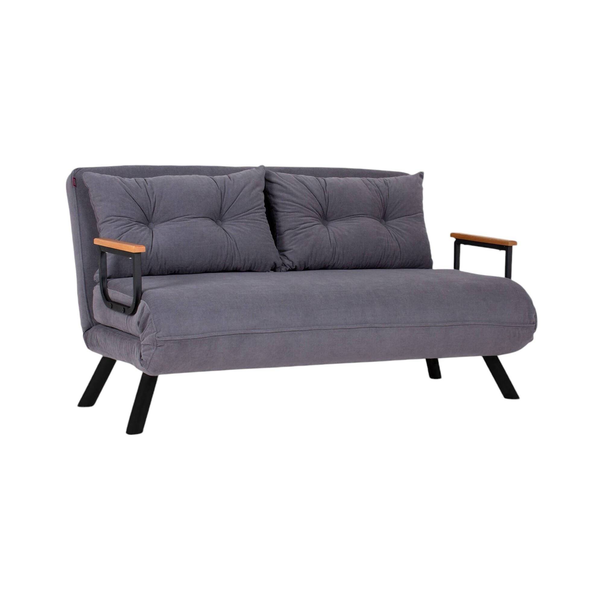 Divano Letto 2 Posti Grigio Scuro Contenitore Reclinabile 133x78 cm, Braccioli - Calvin