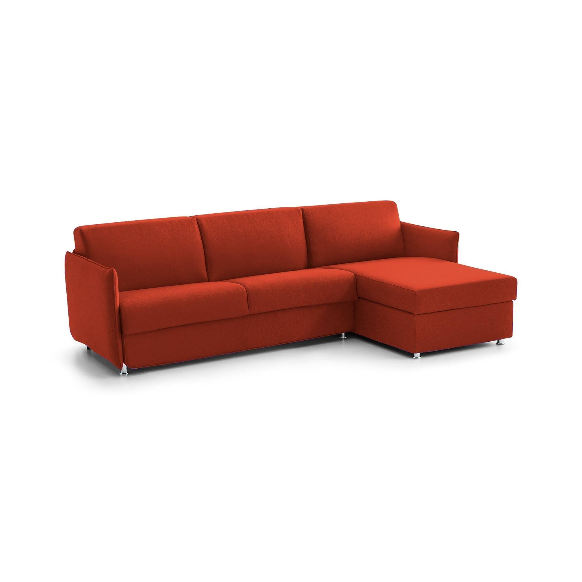 Divano Letto con Penisola Arancione Sfoderabile Contenitore 260x160 cm, Idrorepellente Multiposizione Trasformabile in Letto Made in Italy - Scordia
