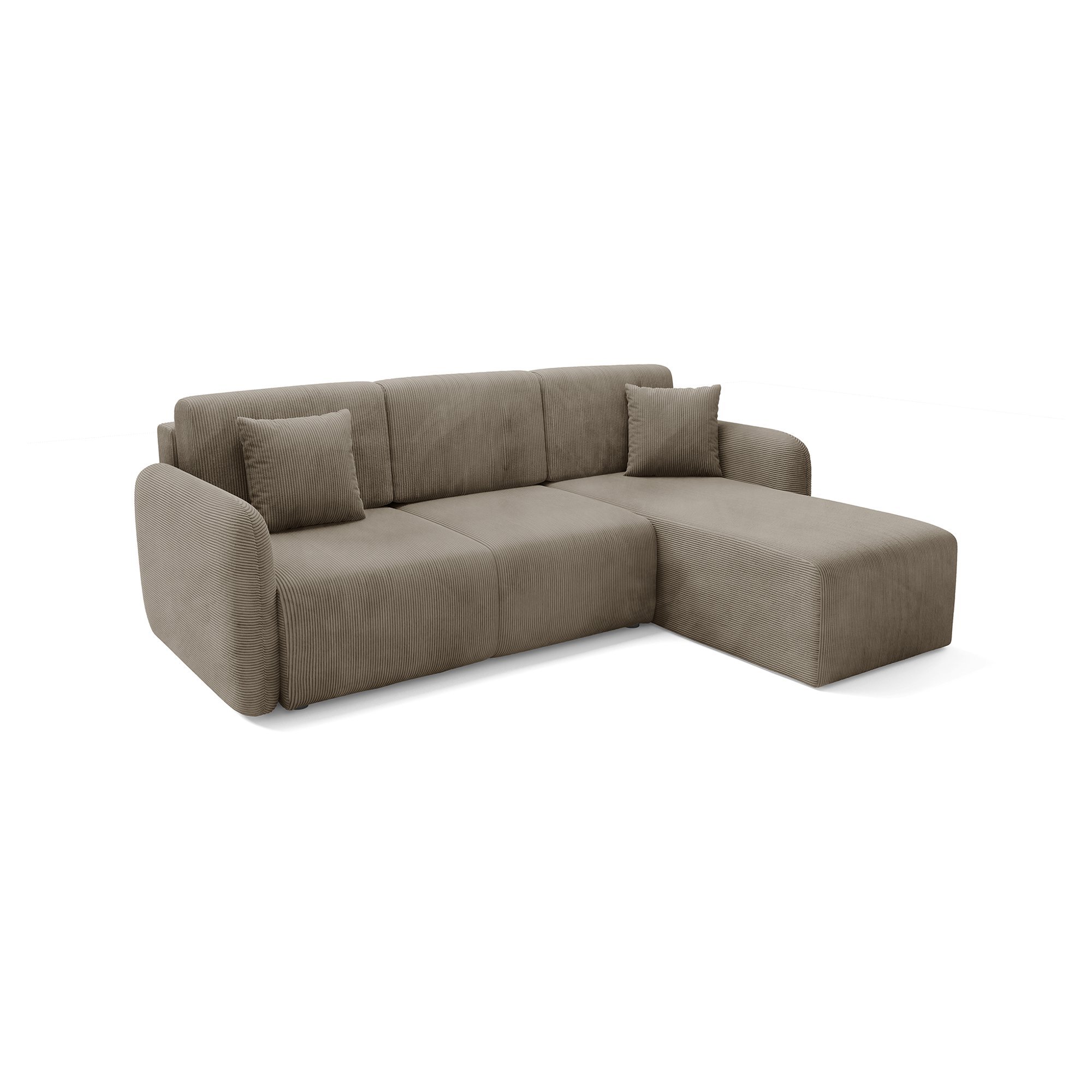 Divano Letto con Penisola Beige Contenitore Cuscini Sfoderabili 245x185 cm, Reclinabile - Ranco
