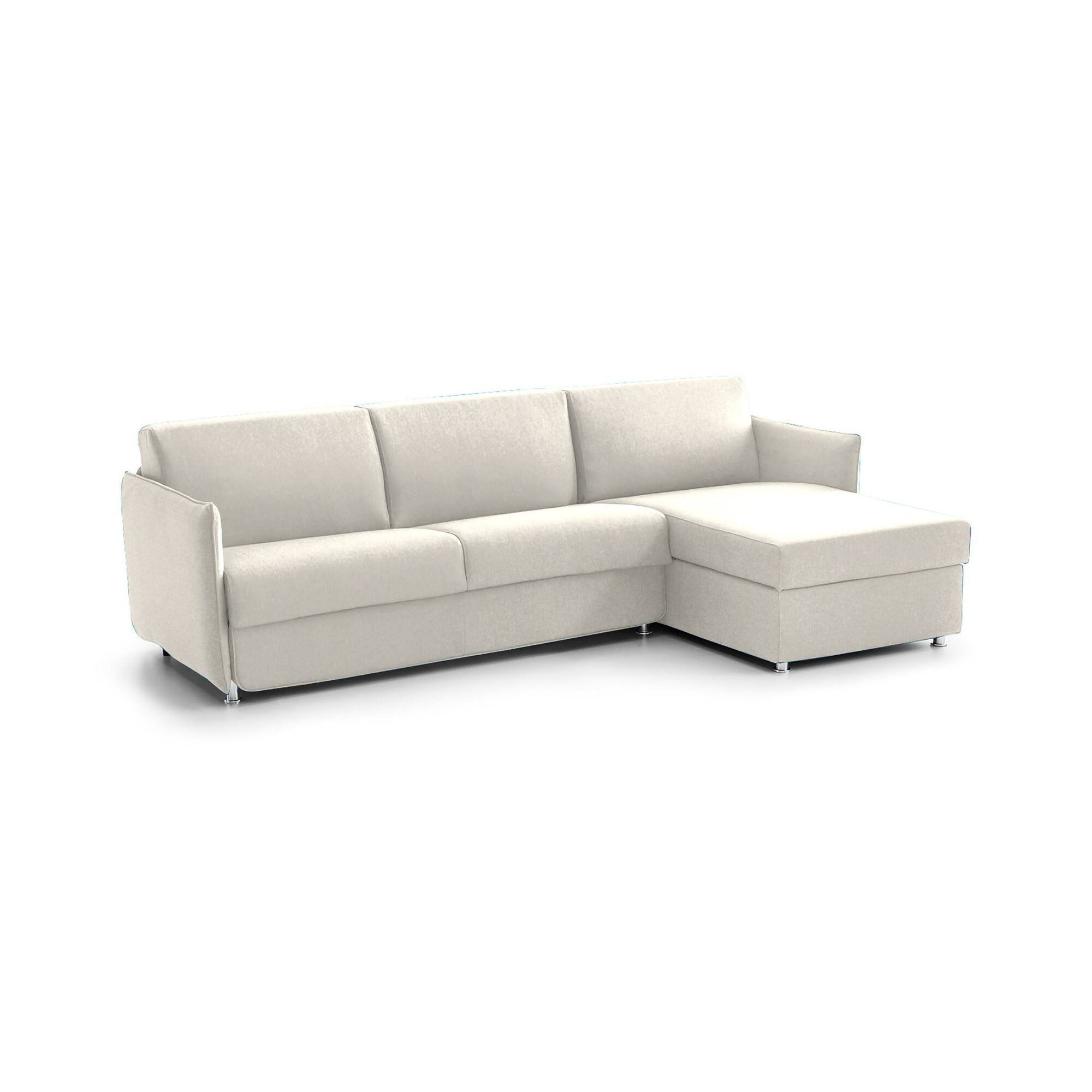 Divano Letto con Penisola Beige Sfoderabile Contenitore 260x160 cm, Idrorepellente Trasformabile in Letto Multiposizione Made in Italy - Scordia