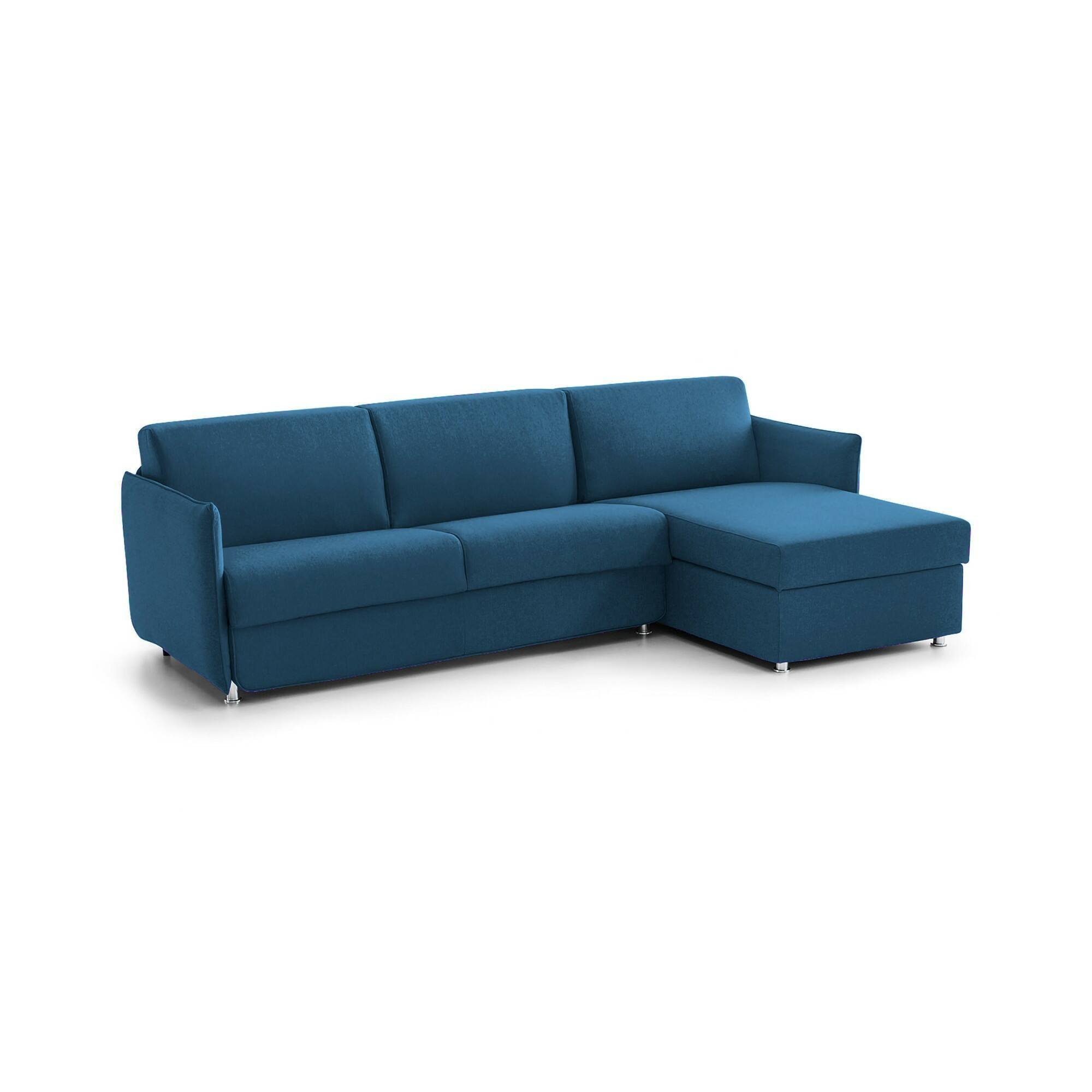 Divano Letto con Penisola blu Sfoderabile Contenitore 260x160 cm, Idrorepellente Multiposizione Trasformabile in Letto Made in Italy - Scordia
