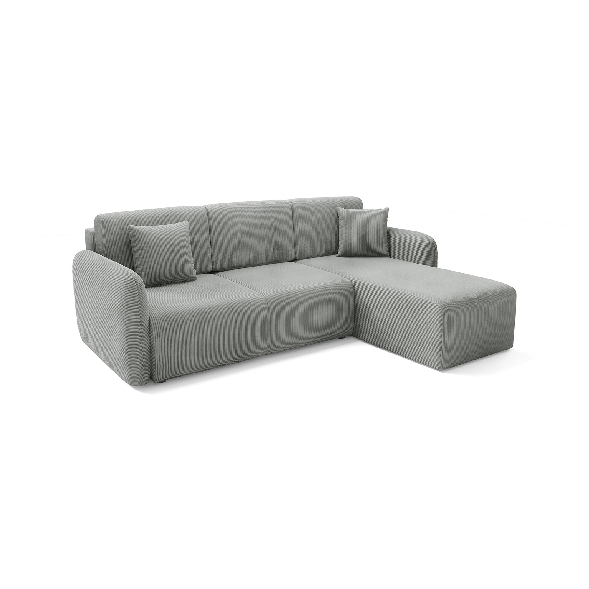 Divano Letto con Penisola Grigio Contenitore Cuscini Sfoderabili 245x185 cm, Reclinabile - Ranco