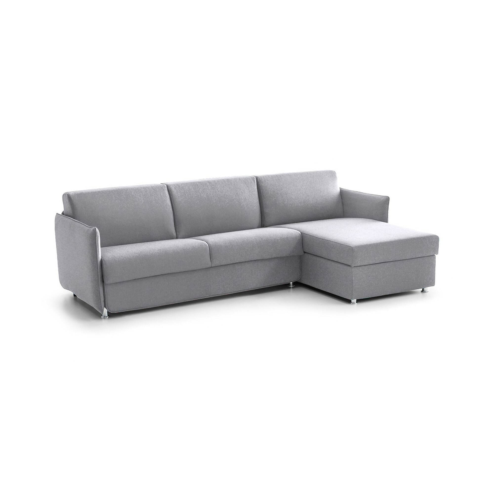 Divano Letto con Penisola Grigio Sfoderabile Contenitore 260x160 cm, Idrorepellente Multiposizione Trasformabile in Letto Made in Italy - Scordia