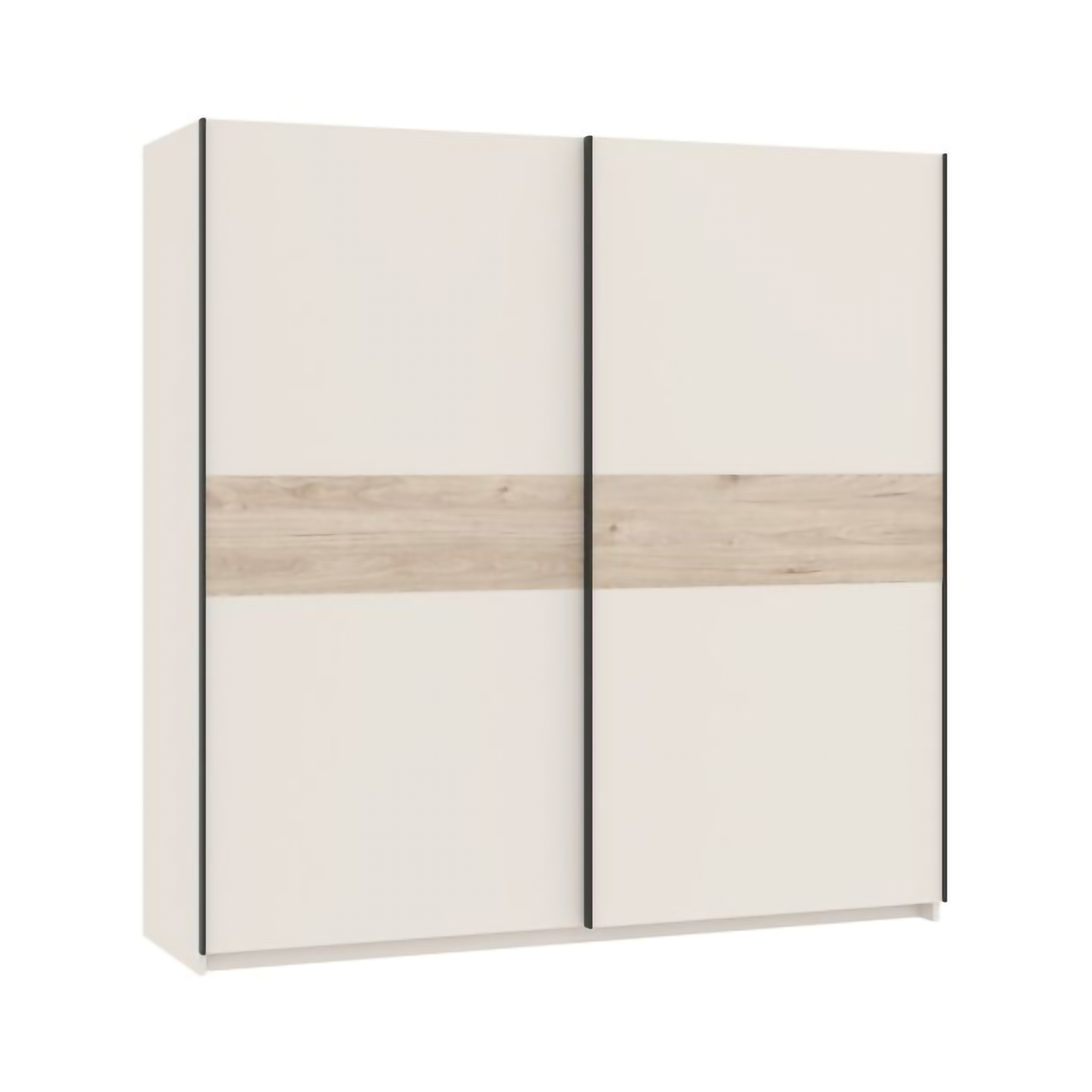 Guardaroba 2 Ante Beige Cashmere Marrone Rovere 2 Ripiani Appendiabiti 200x204h cm, 2 Ante - Nalika