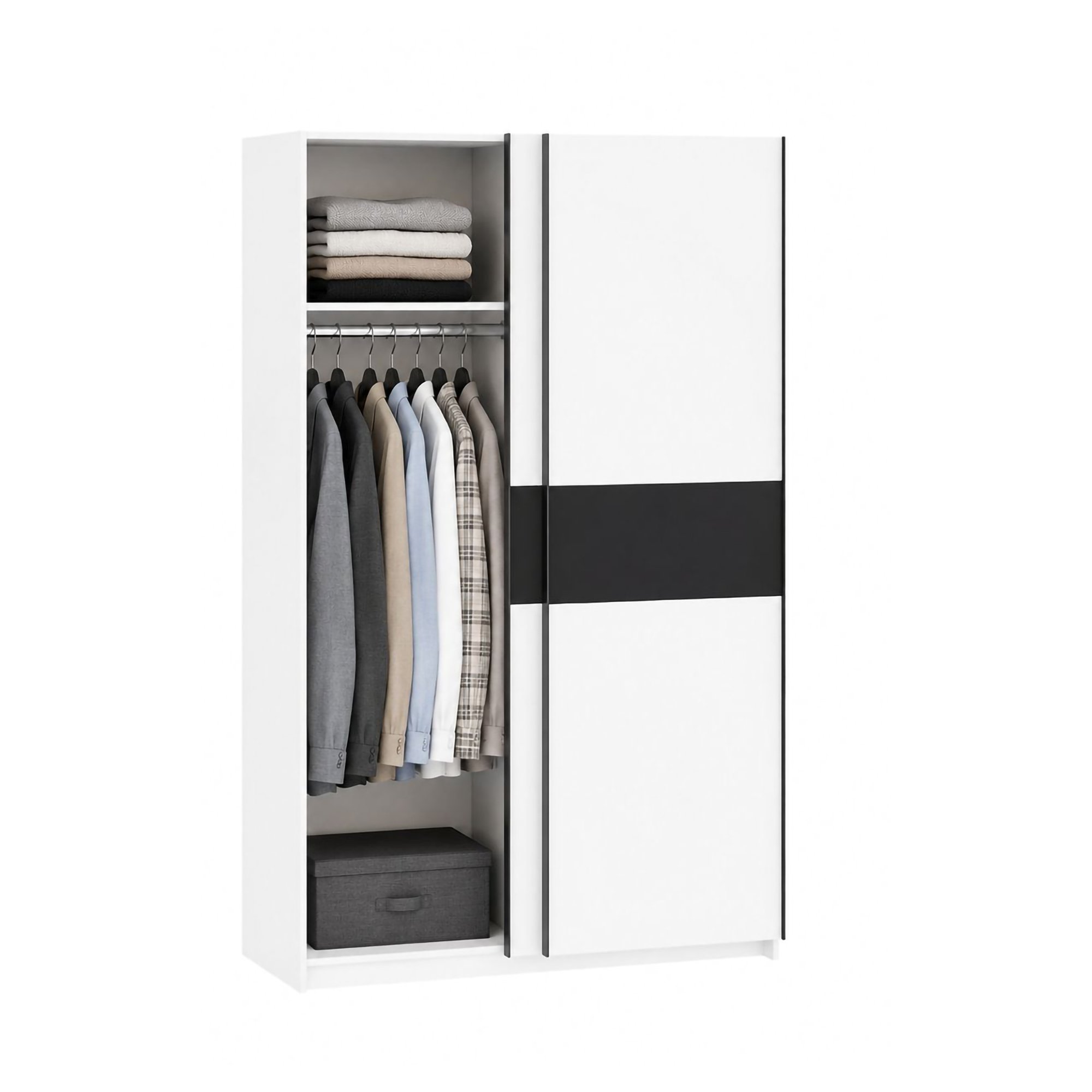 Guardaroba 2 Ante Bianco Nero Antracite 2 Ripiani Appendiabiti 120x204h cm, 2 Ante - Maba
