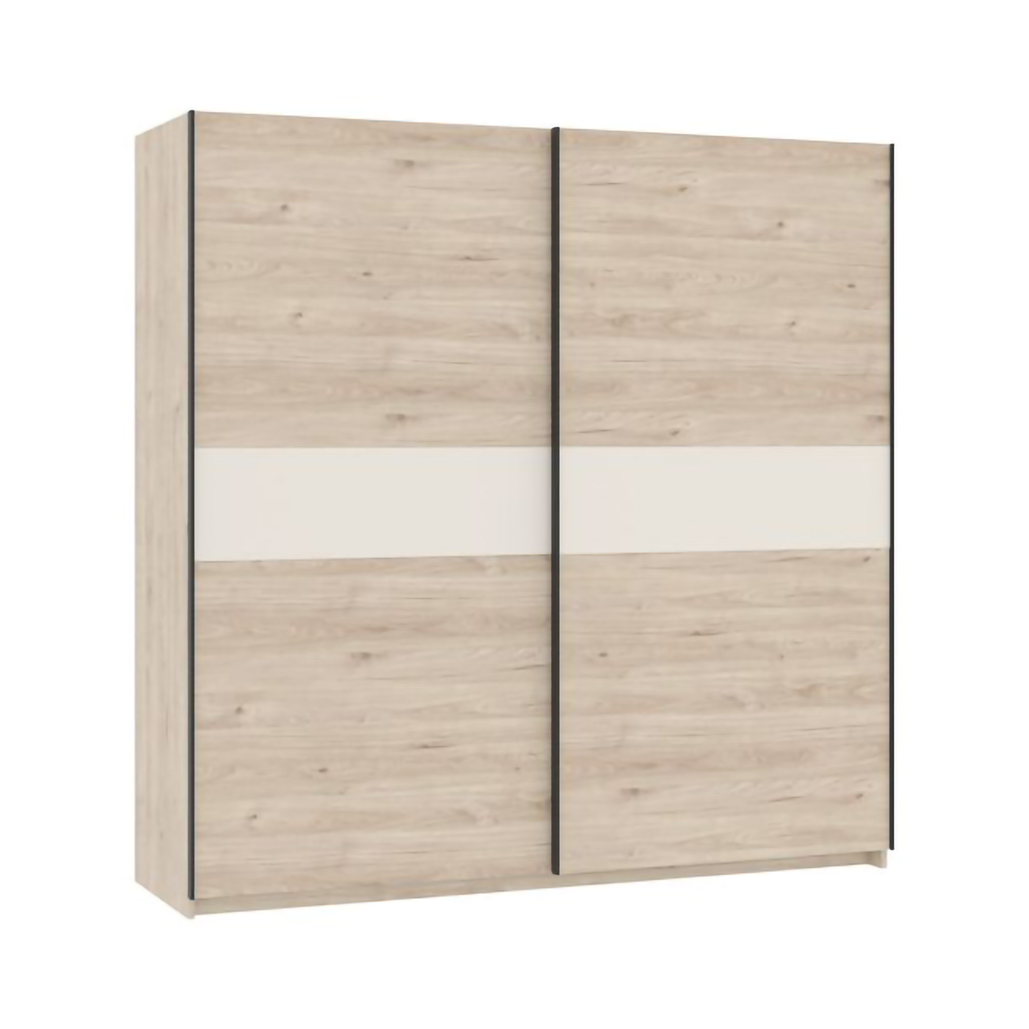 Guardaroba 2 Ante Marrone Rovere Beige Cashmere 2 Ripiani Appendiabiti 200x204h cm, 2 Ante - Nalika