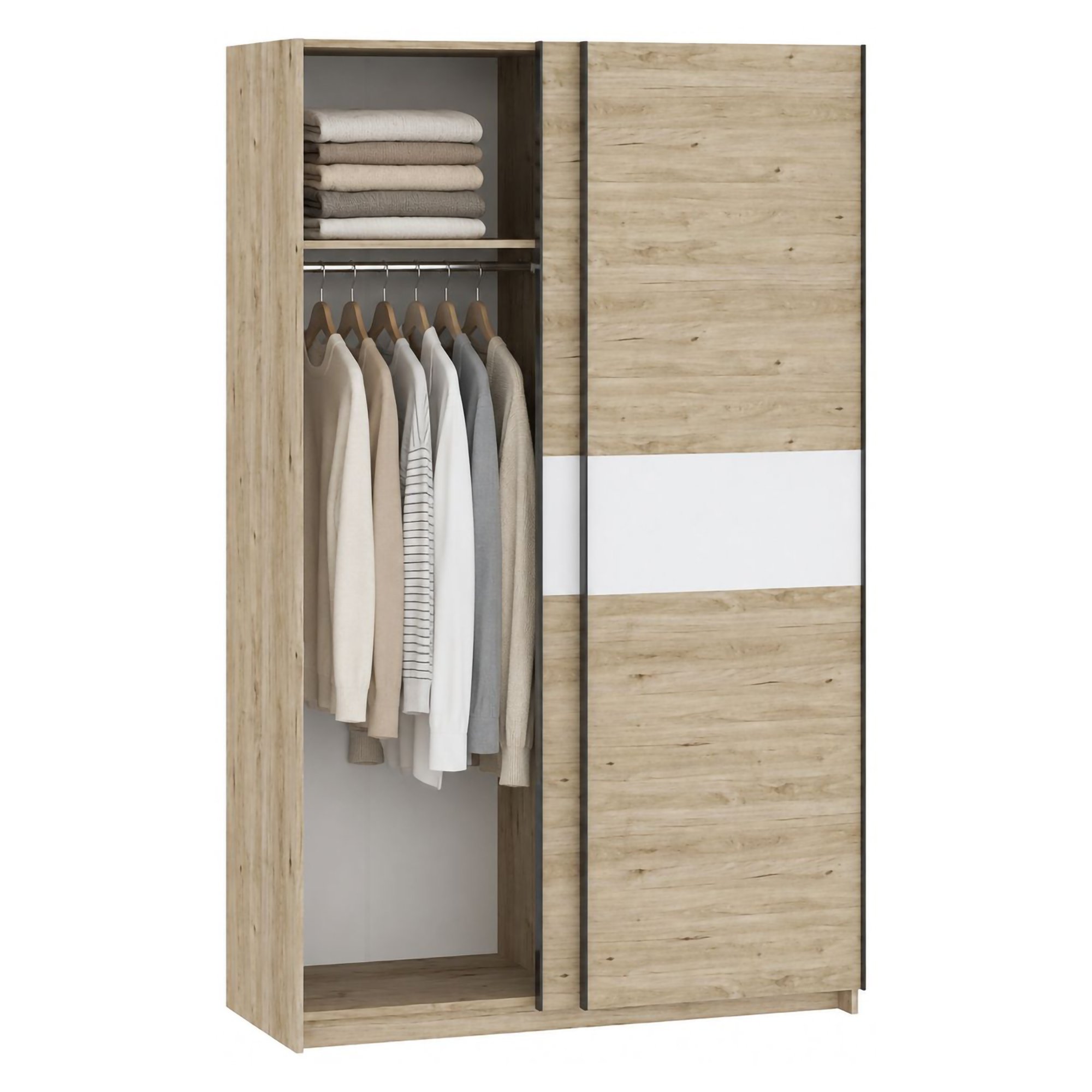 Guardaroba 2 Ante Marrone Rovere Bianco 2 Ripiani Appendiabiti 120x204h cm, 2 Ante - Maba