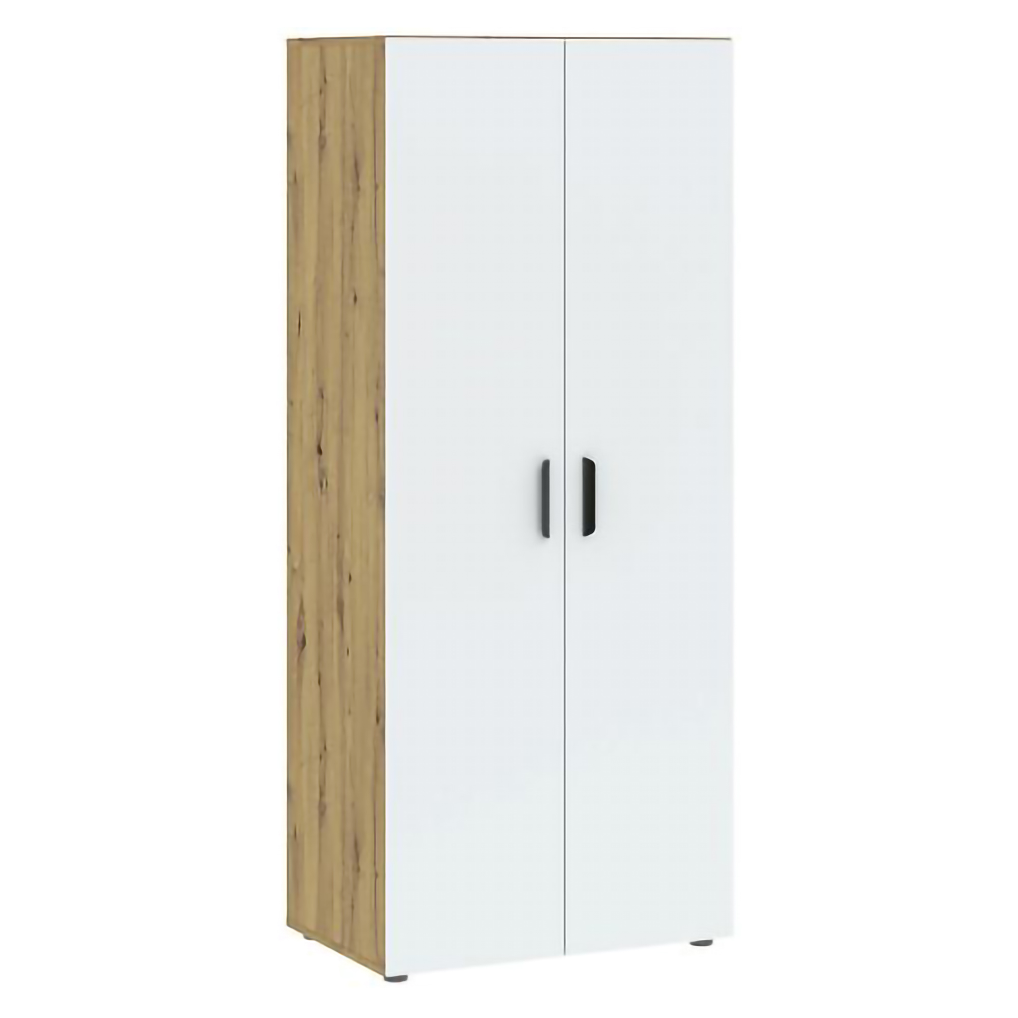 Guardaroba 2 Ante Marrone Rovere Bianco un Ripiano Appendiabiti 74x179h cm, Apertura Battente - Malvito