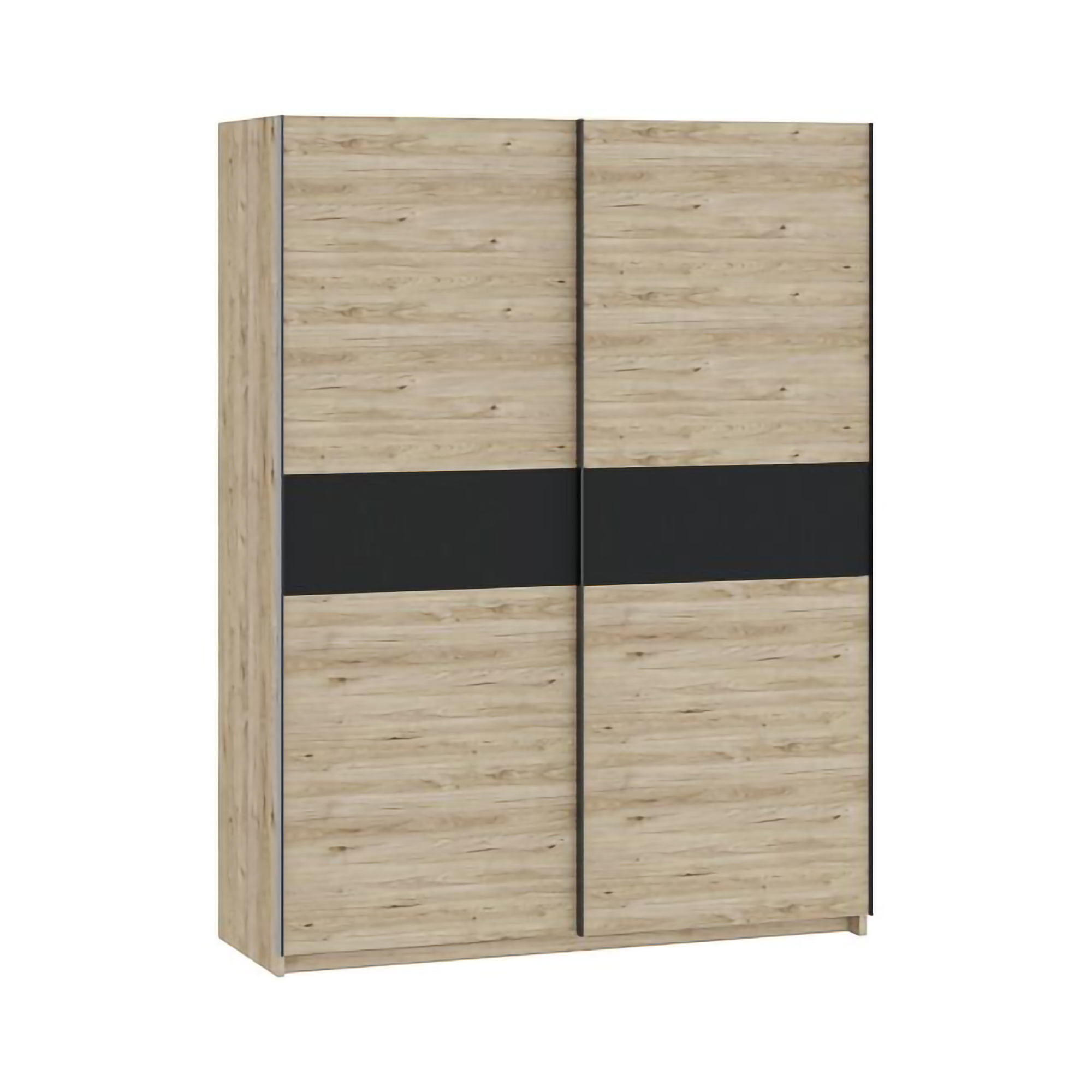 Guardaroba 2 Ante Marrone Rovere Nero Antracite 2 Ripiani Appendiabiti 150x204h cm, 2 Ante - Manita