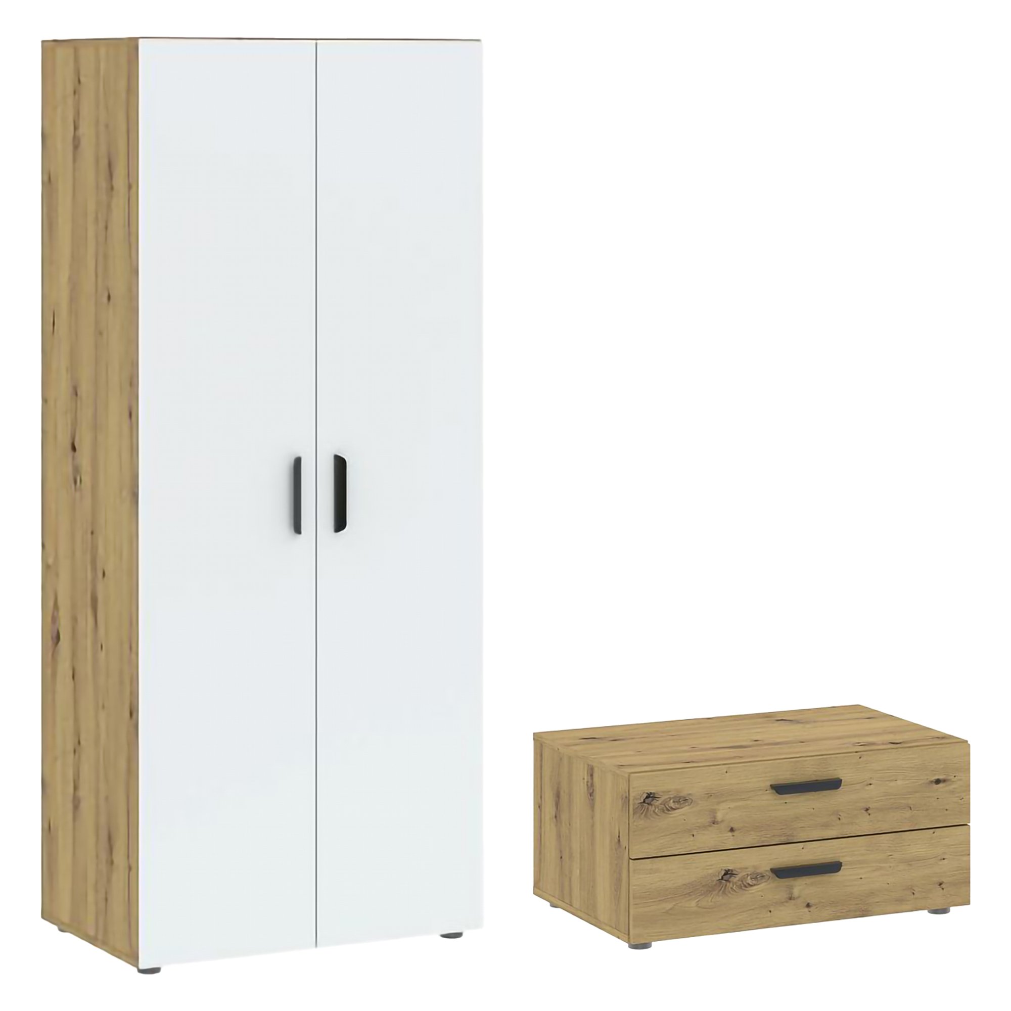 Guardaroba 2 Ante Marrone Rovere Nodi Bianco un Ripiano 2 Cassetti 74x214h cm, Appendiabiti - Buriasco