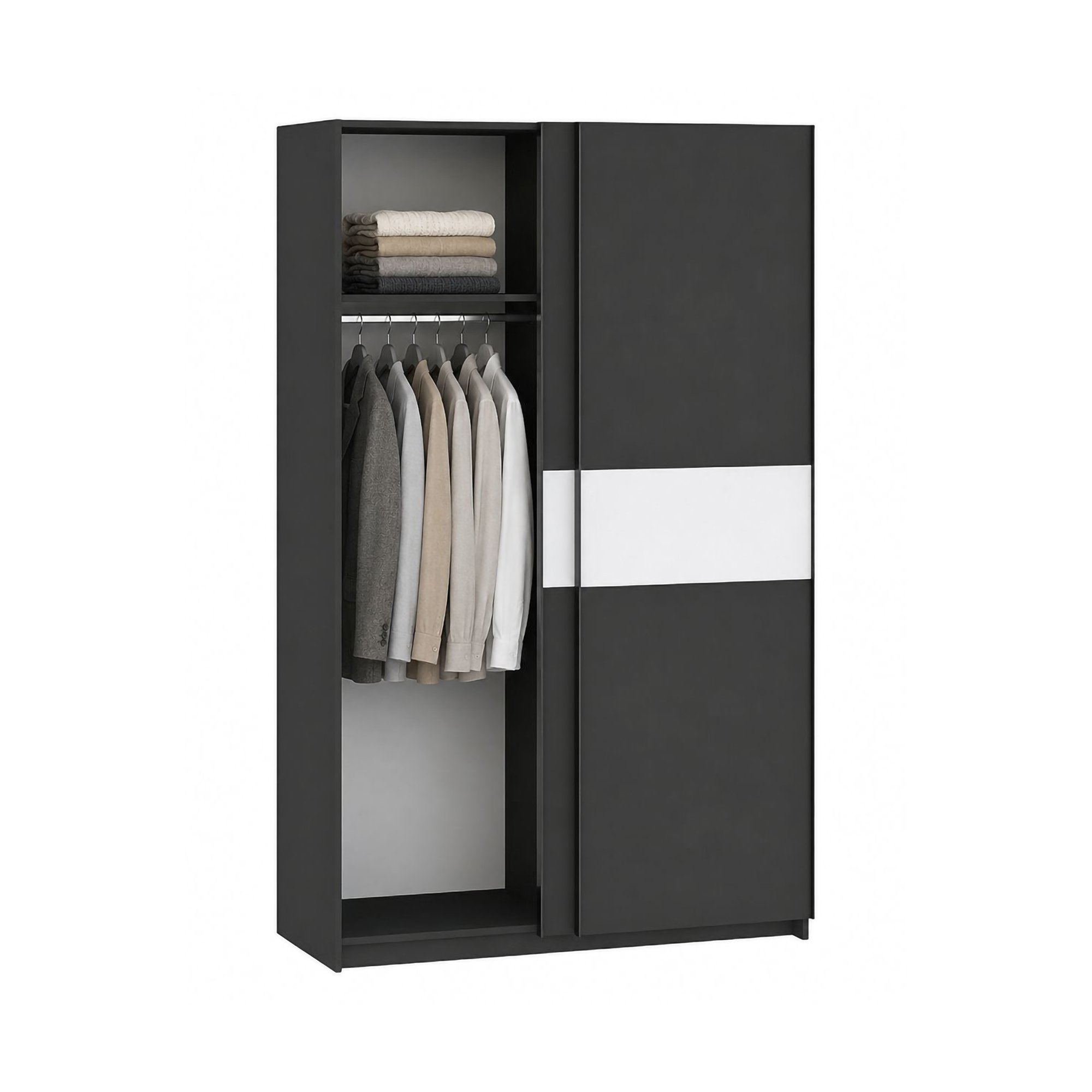 Guardaroba 2 Ante Nero Antracite Bianco 2 Ripiani Appendiabiti 120x204h cm, 2 Ante - Maba