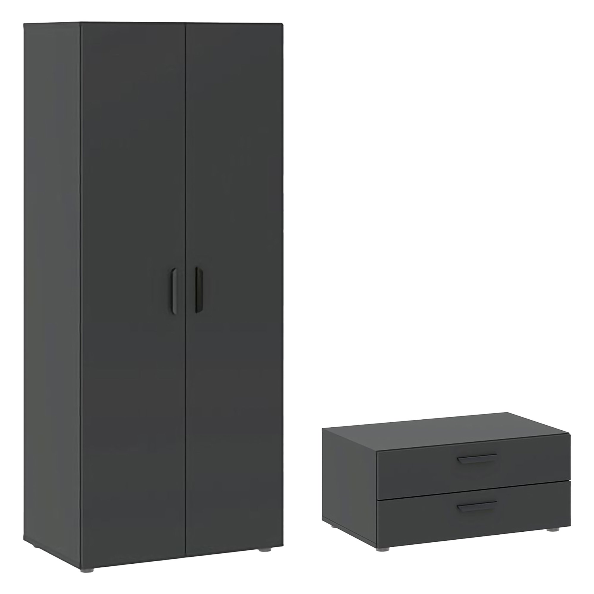 Guardaroba 2 Ante Nero Antracite Nero un Ripiano 2 Cassetti 74x214h cm, Appendiabiti - Buriasco