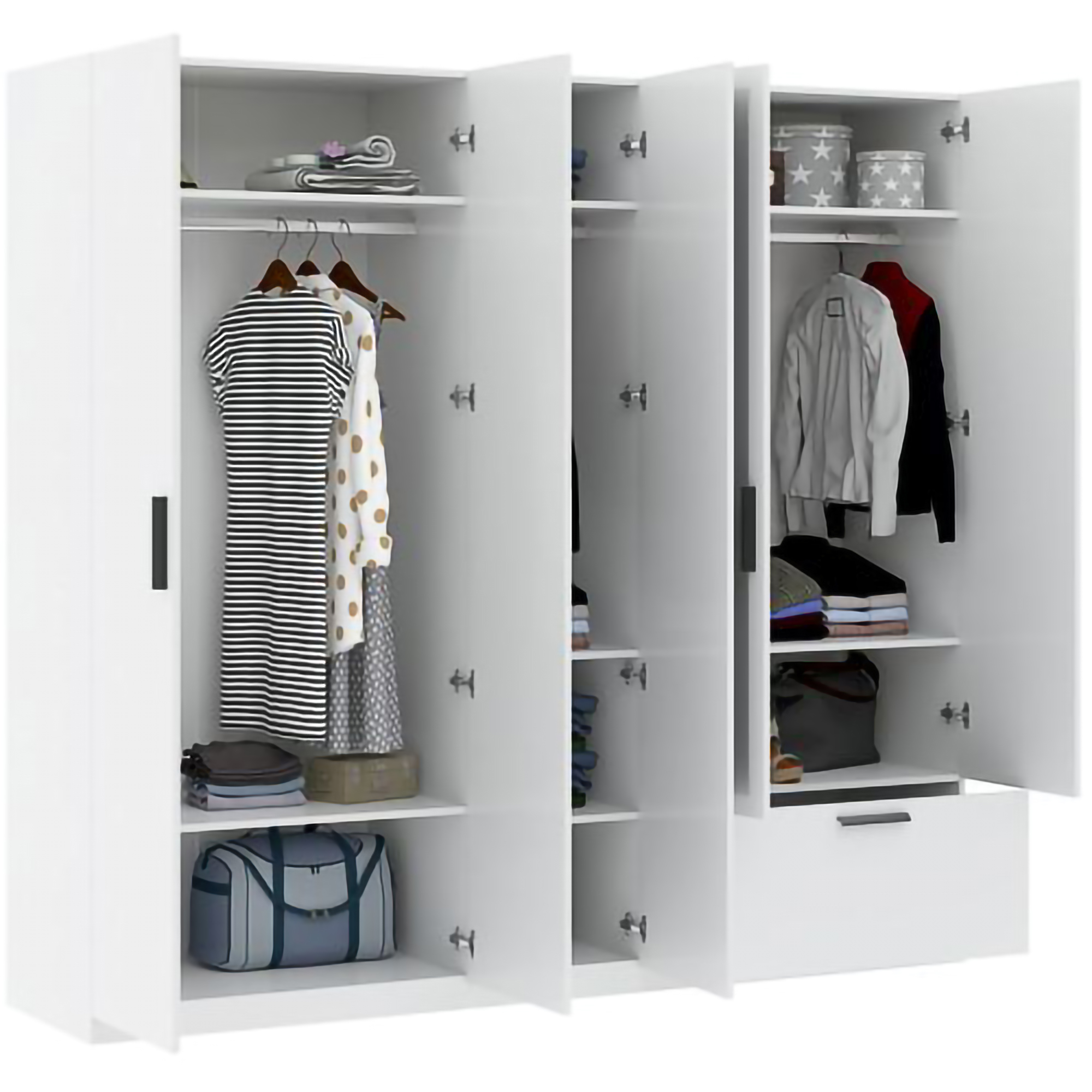 Guardaroba Grande Bianco 3 Ripiani Appendiabiti 225x210h cm, un Cassetto - Letesori