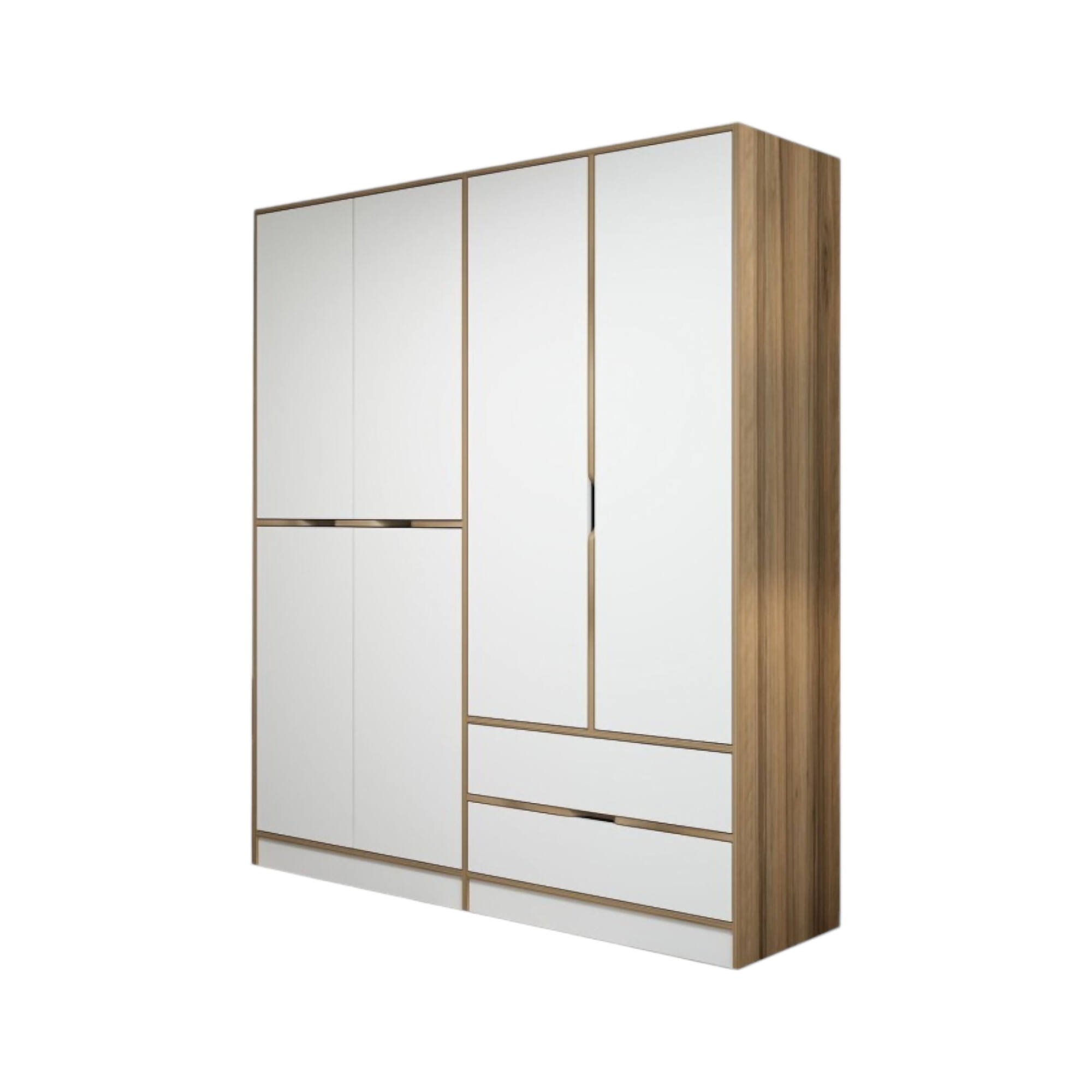 Guardaroba Grande Bianco Marrone Noce 5 Ripiani Appendiabiti 185x208h cm, 2 Cassetti - Odalys