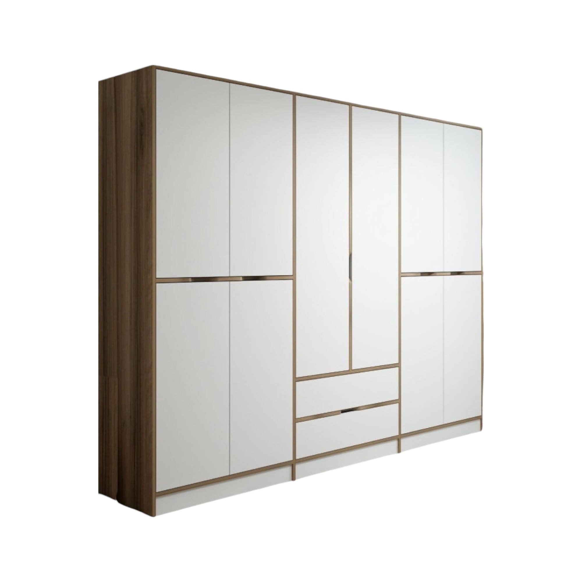 Guardaroba Grande Bianco Marrone Noce 5 Ripiani Appendiabiti 277x208h cm, 2 Cassetti - Gaspard