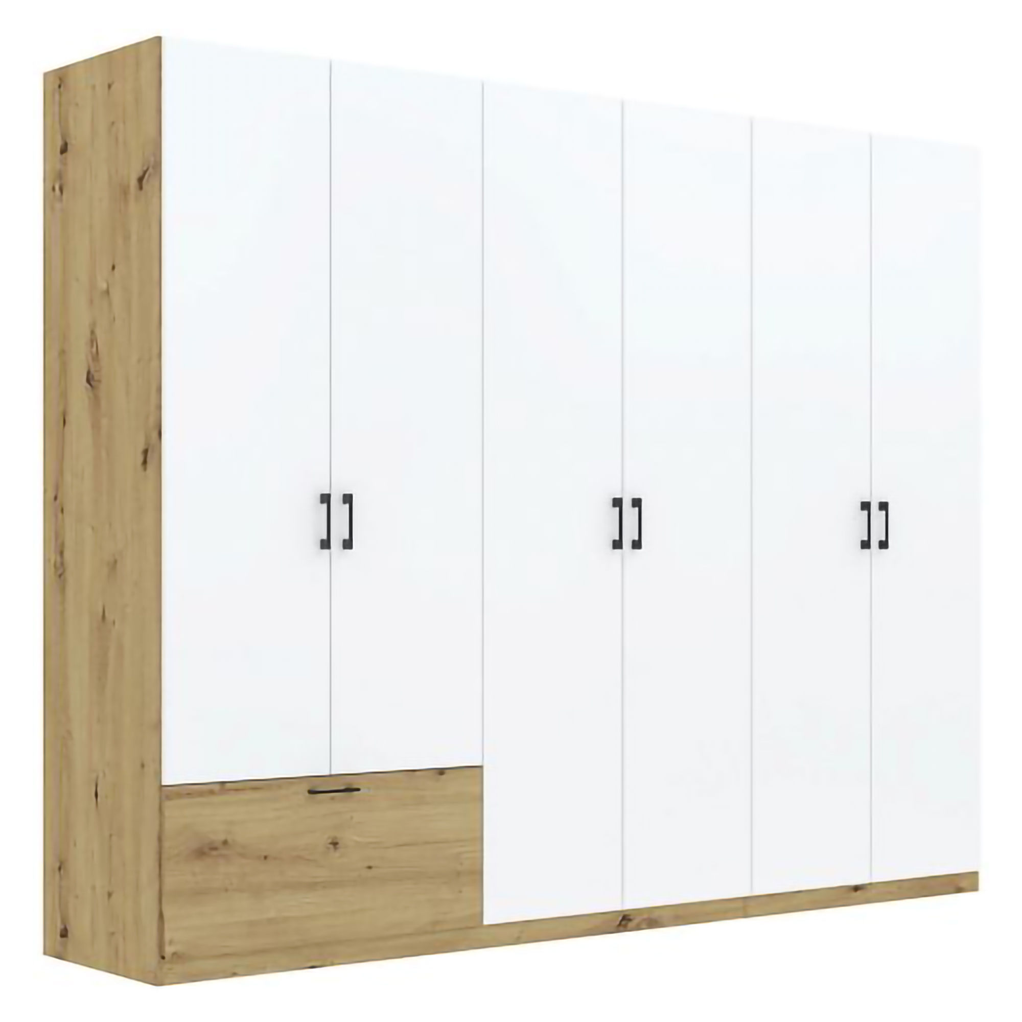 Guardaroba Grande Bianco Marrone Rovere Nodi 3 Ripiani Appendiabiti 269x210h cm, un Cassetto - Lezasana