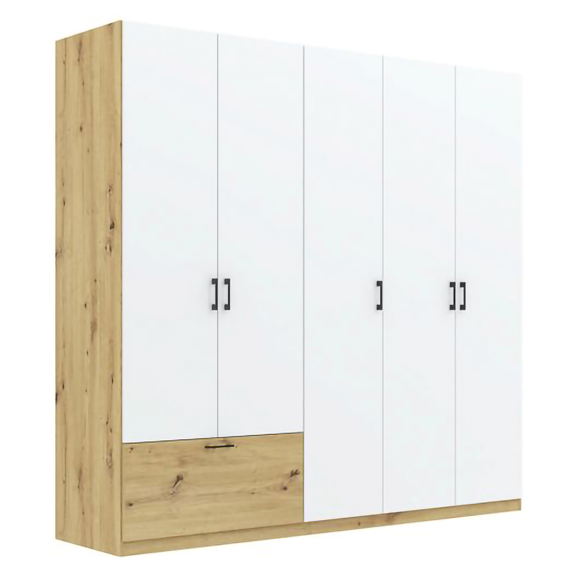 Guardaroba Grande Bianco Marrone Rovere Nodi 5 Ripiani Appendiabiti 225x210h cm, un Cassetto - Lezame