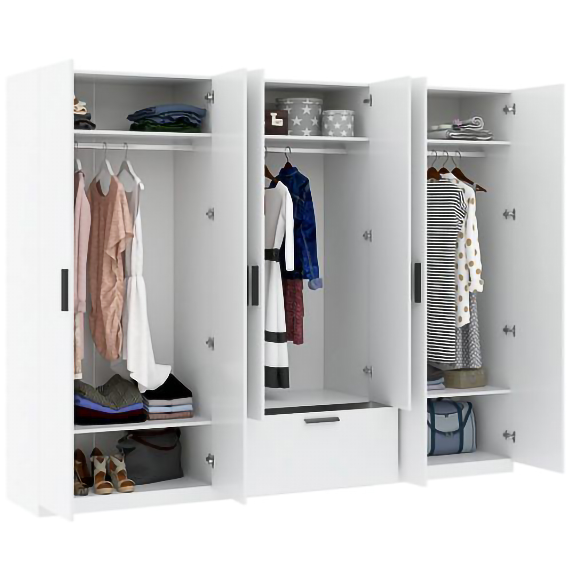 Guardaroba Grande Bianco Nero 3 Ripiani Appendiabiti 269x210h cm, un Cassetto - Letotava