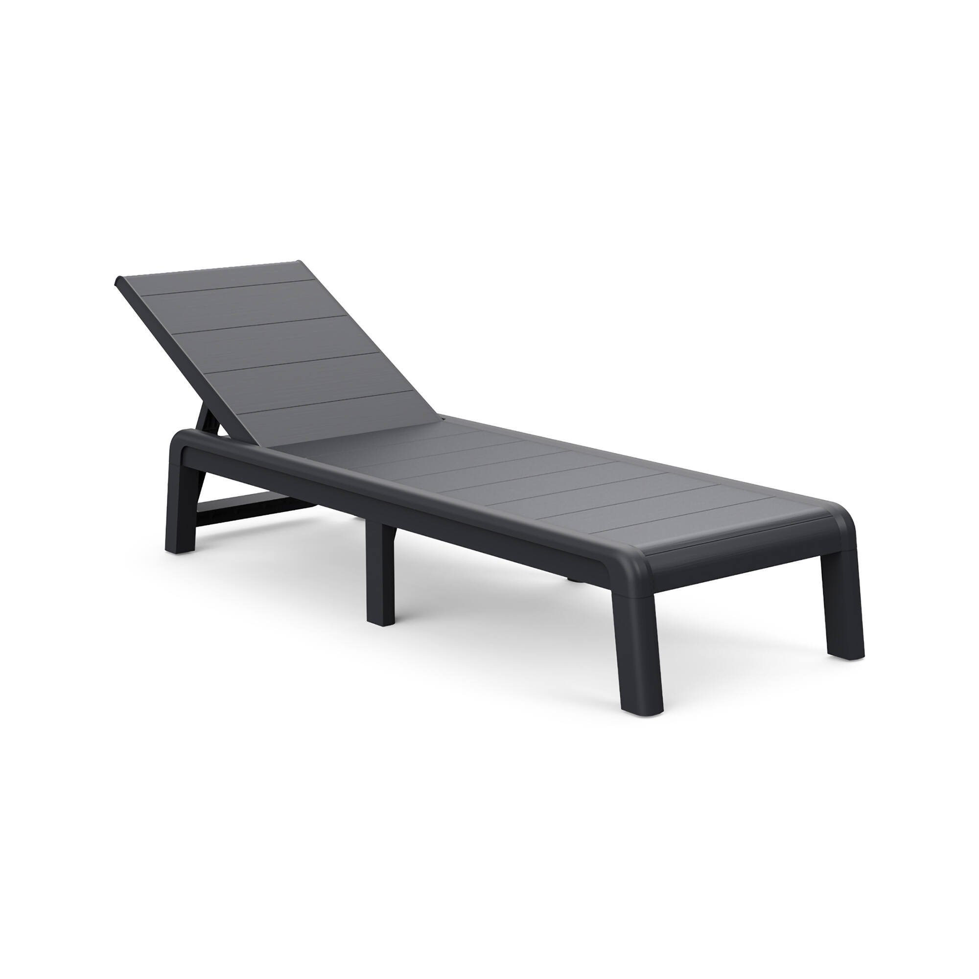 Lettino Prendisole Nero Antracite Finitura a Doghe Peso Supportato 110 kg 58x188x29h cm, Schienale Regolabile - Shawinigan