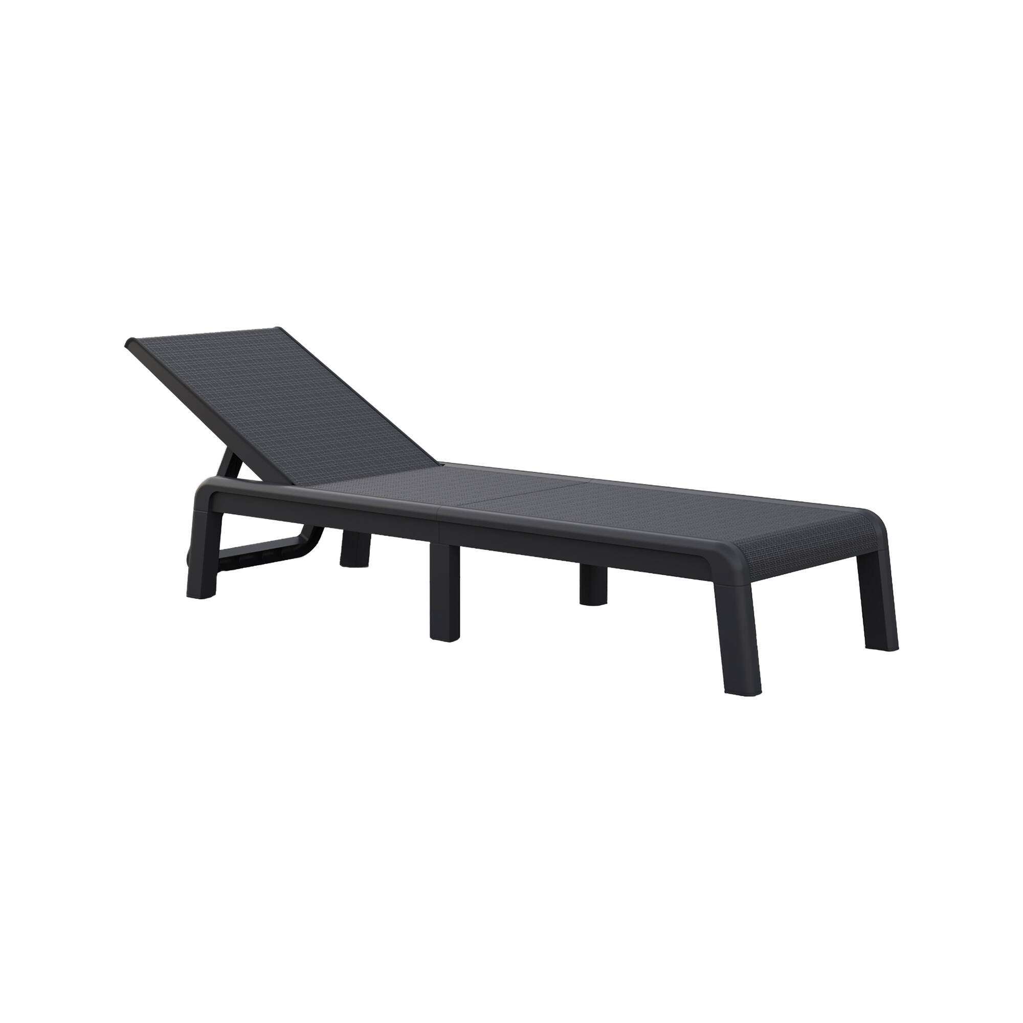 Lettino Prendisole Nero Antracite Finitura Quadrettata Peso Supportato 110 kg 58x188x29h cm, Schienale Regolabile - Shawinigan