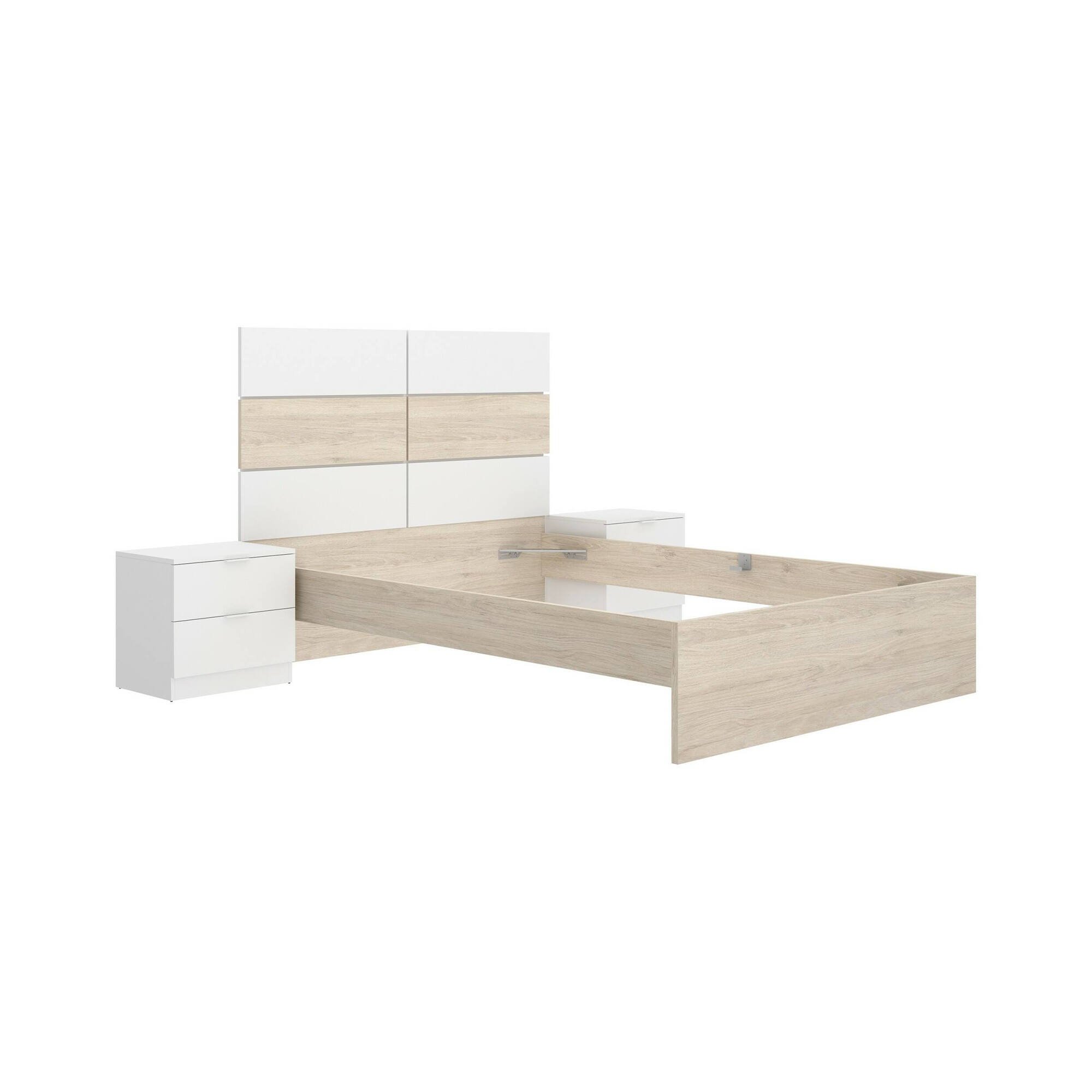 Letto alla franceseCasaiole, Sommier per camera da letto, Giroletto per stanza, Struttura porta materasso, 259x195 h122 cm, Bianco e Rovere