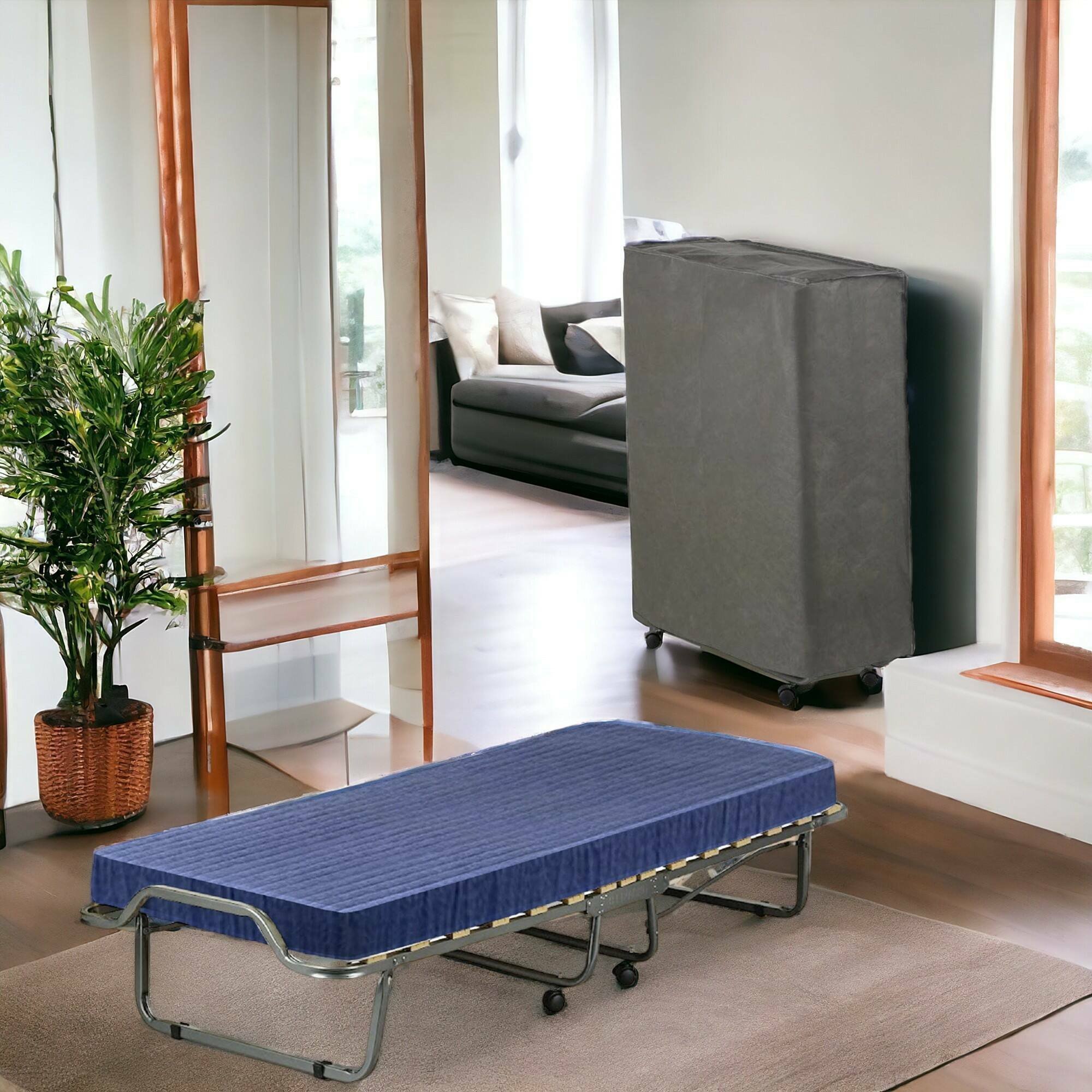 Letto pieghevole Piera, Brandina salvaspazio con rete a 15 doghe, Custodia protettiva inclusa, 100% Made in Italy, 80x200h40 cm, materasso incluso