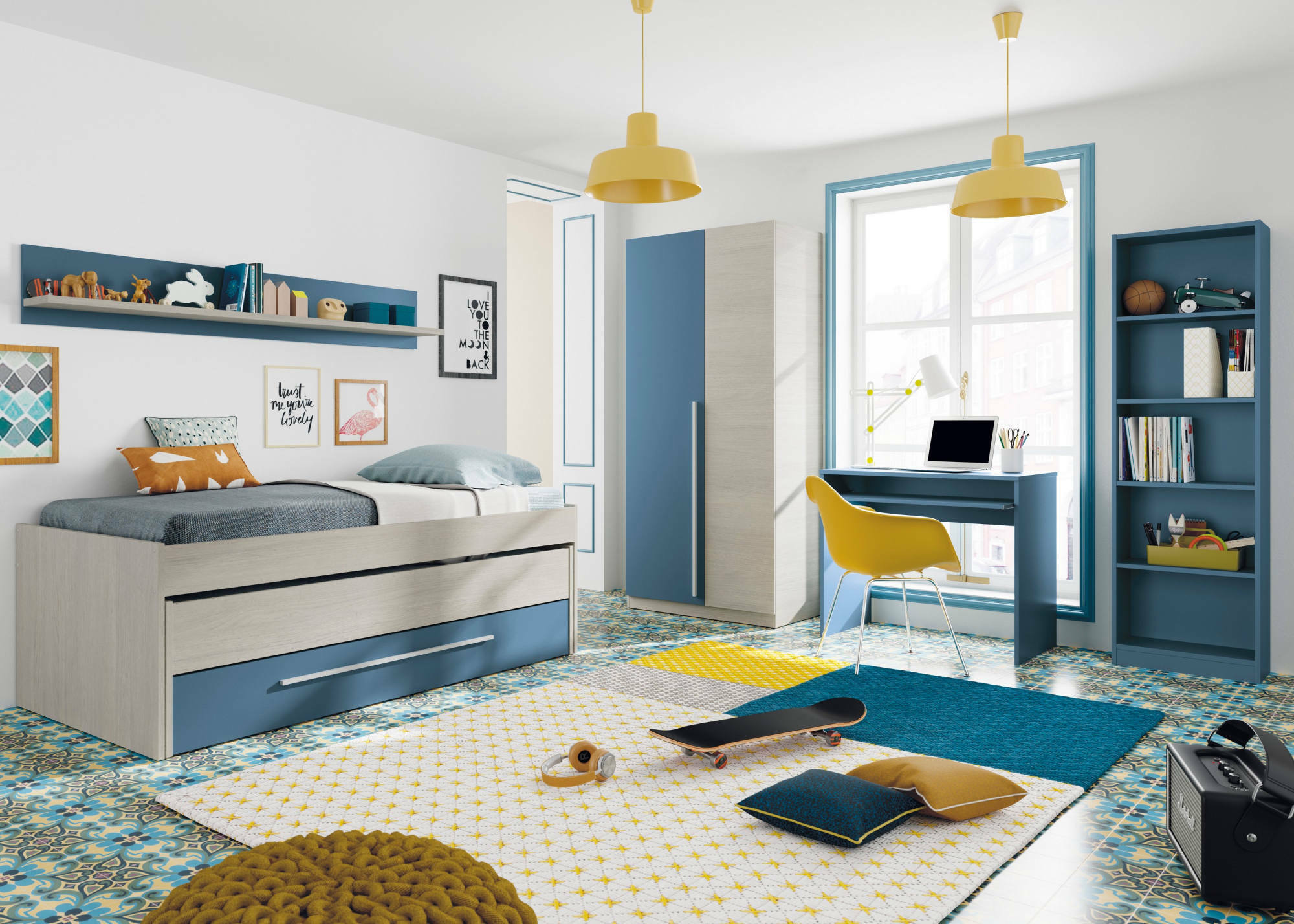 Letto A Piattaforma 90x200 Con Letto Estraibile E Cassetto – Bianco, Con Luci LED E Porte USB Integrate